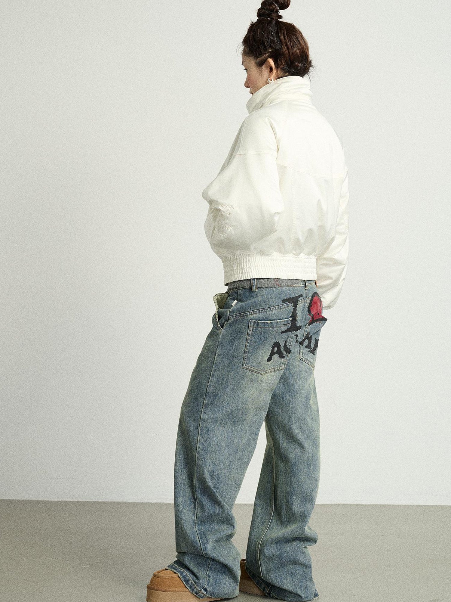 Achihara Vintage Wide Leg Denim Trousers With Retro Wash