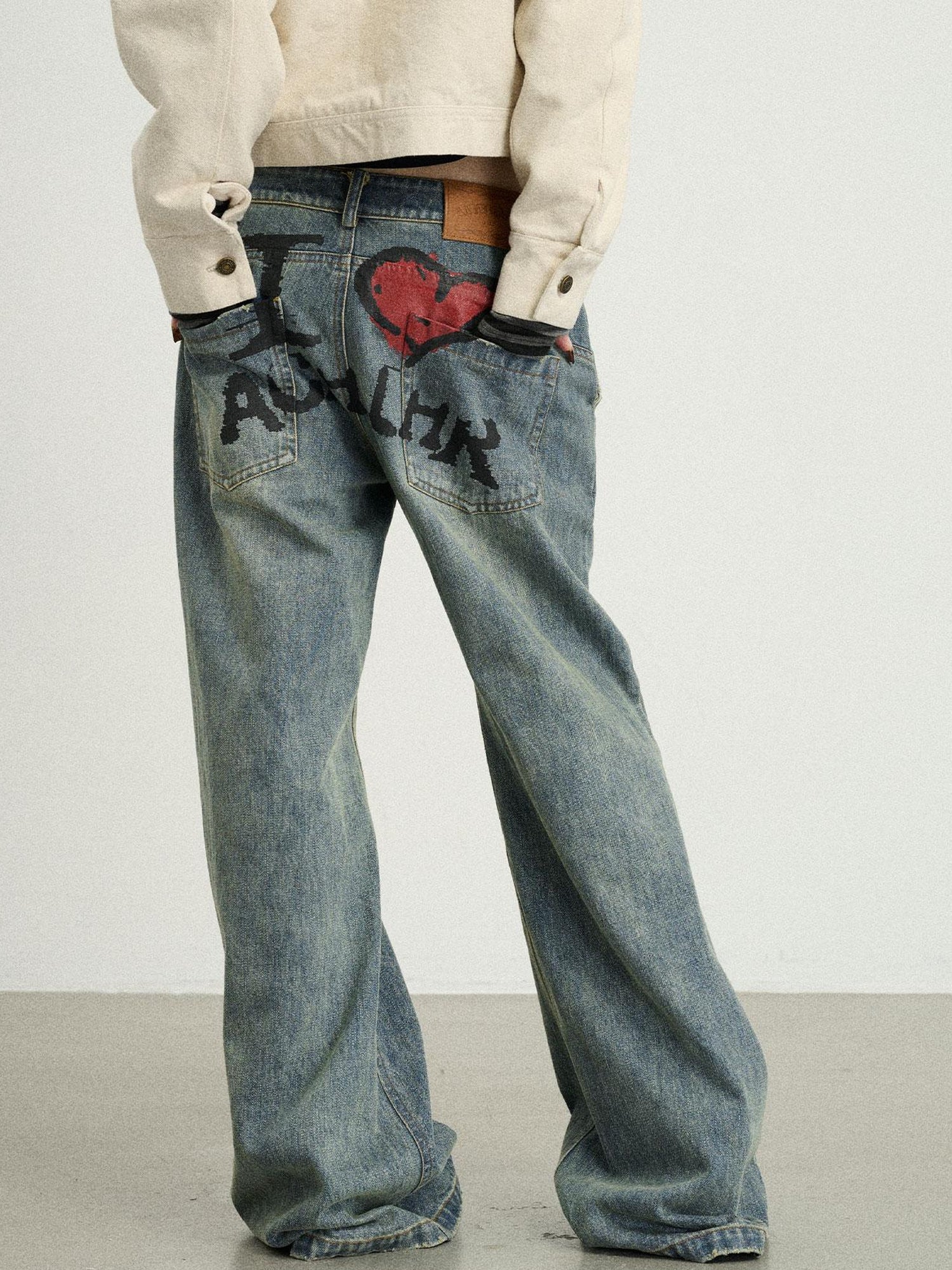 Achihara Vintage Wide Leg Denim Trousers With Retro Wash