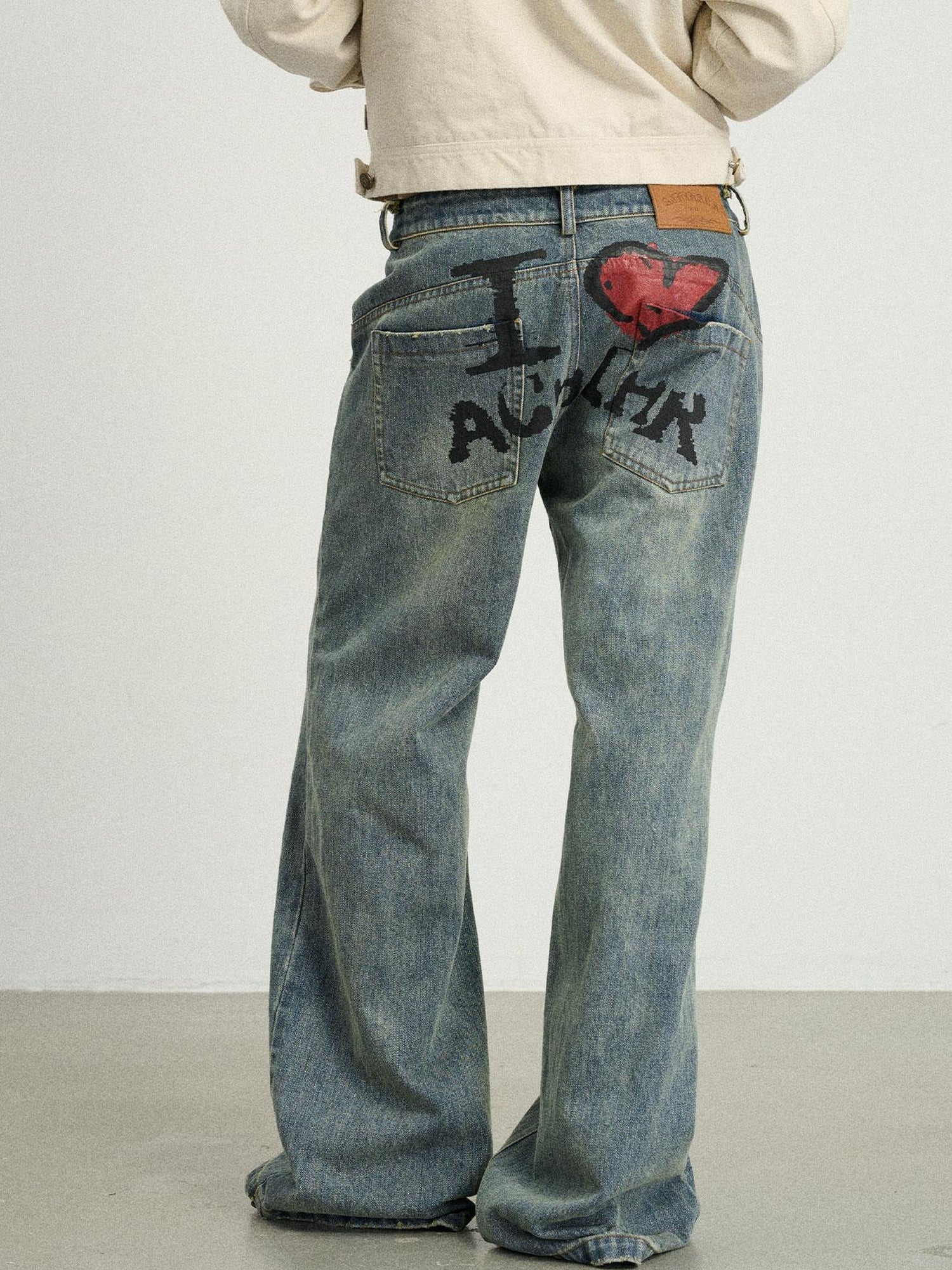 Achihara Vintage Wide Leg Denim Trousers With Retro Wash
