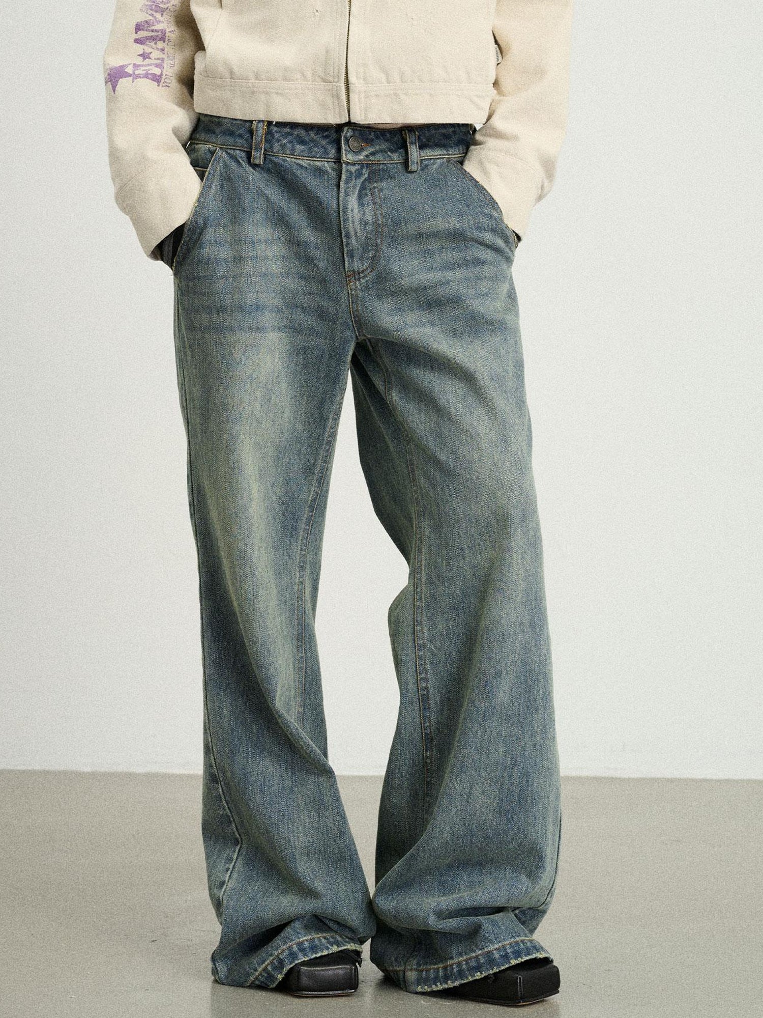 Achihara Vintage Wide Leg Denim Trousers With Retro Wash