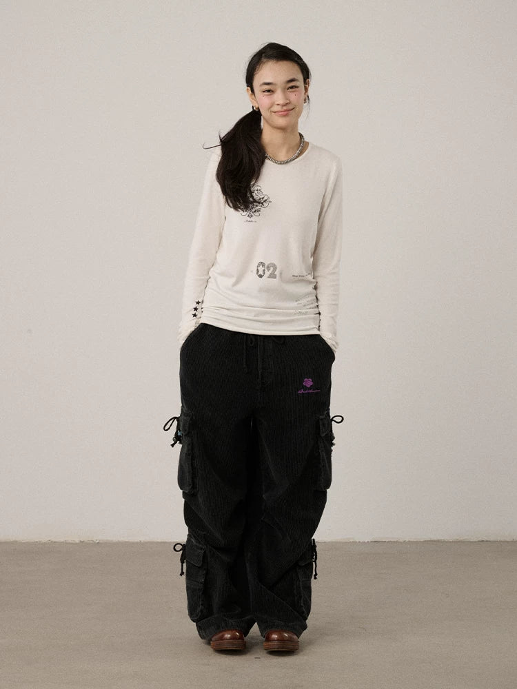 Achihara Viscose Blend Casual Loose Fit Long Sleeve Women Letter Off White T-Shirt-3