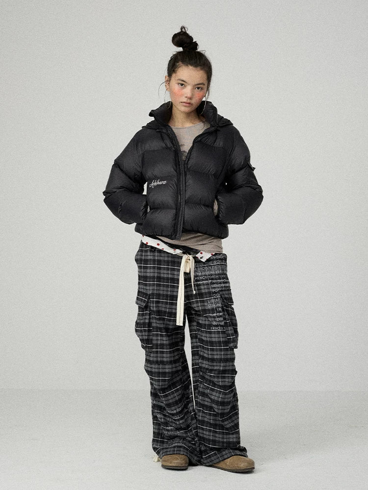 Achihara Warm Hooded Cropped Straight Fit Zip Up Solid Women Outerwear Puffer Jacket-1