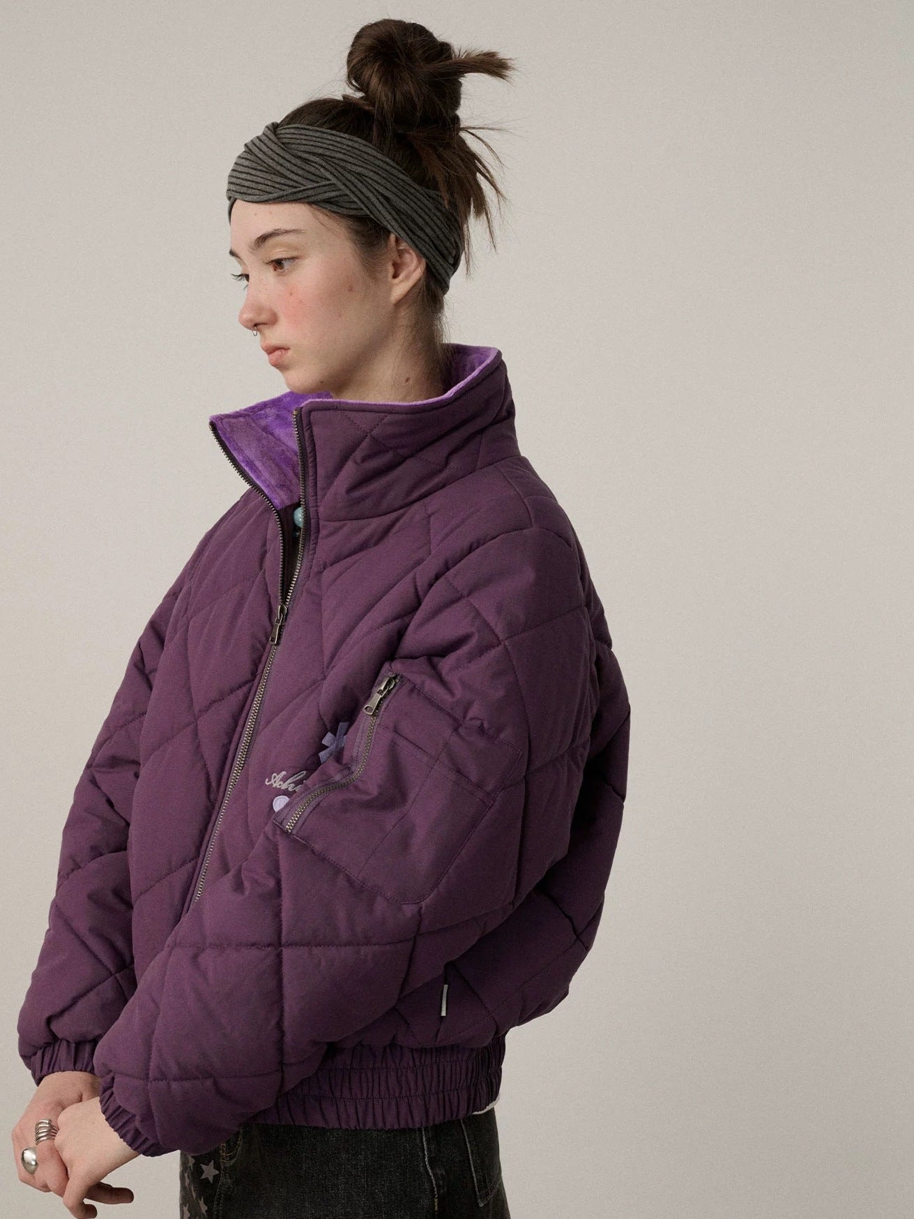 Achihara Warm Straight Fit Stand Collar Zip Commuter Women Solid Puffer Jacket