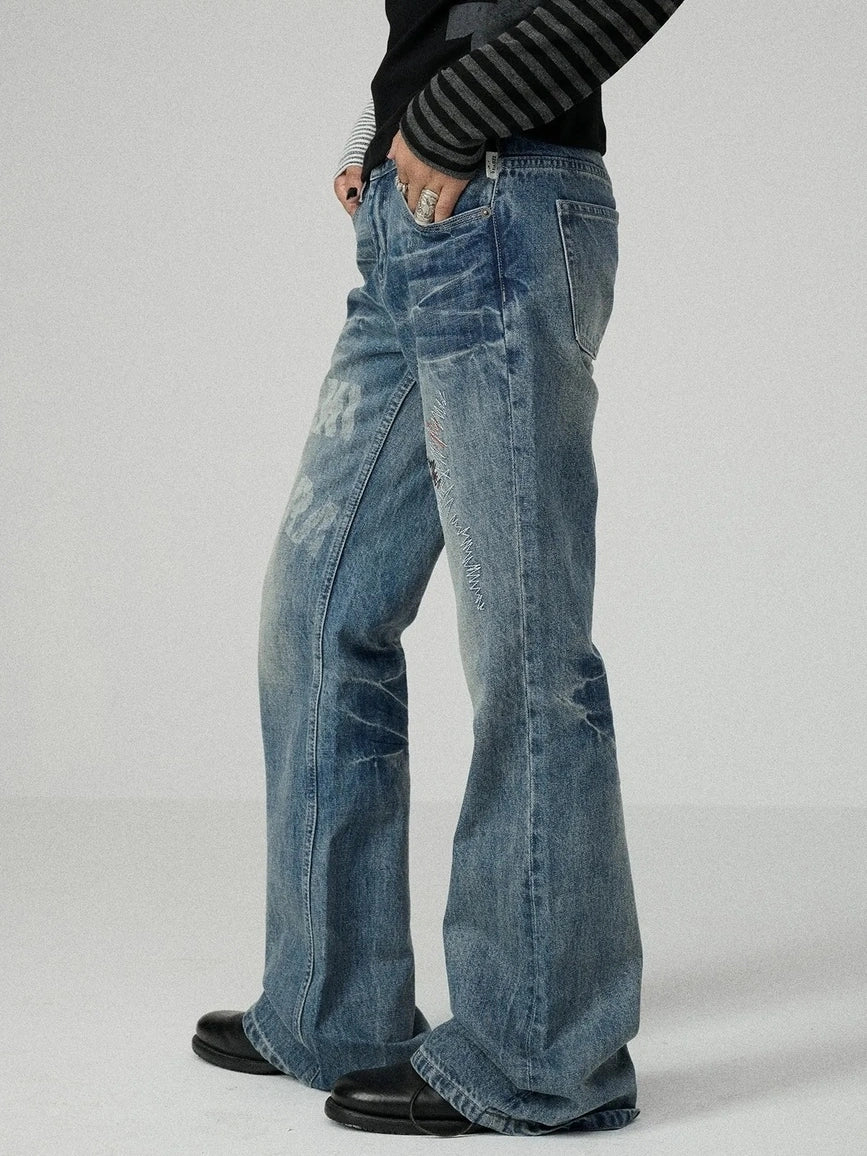 Achihara Washed Blue Low Rise Slim Fit Non Stretch Cotton Denim Letter Print Women Jeans