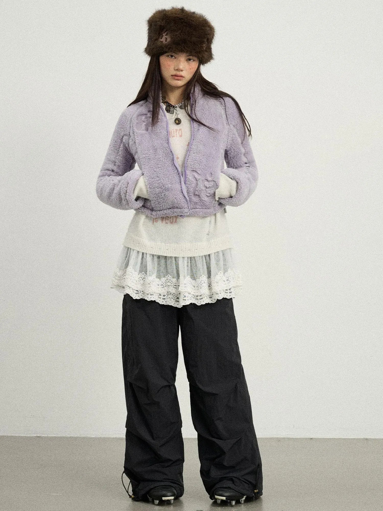 Winter Fleece Cargo Pants Waterproof Wide Leg