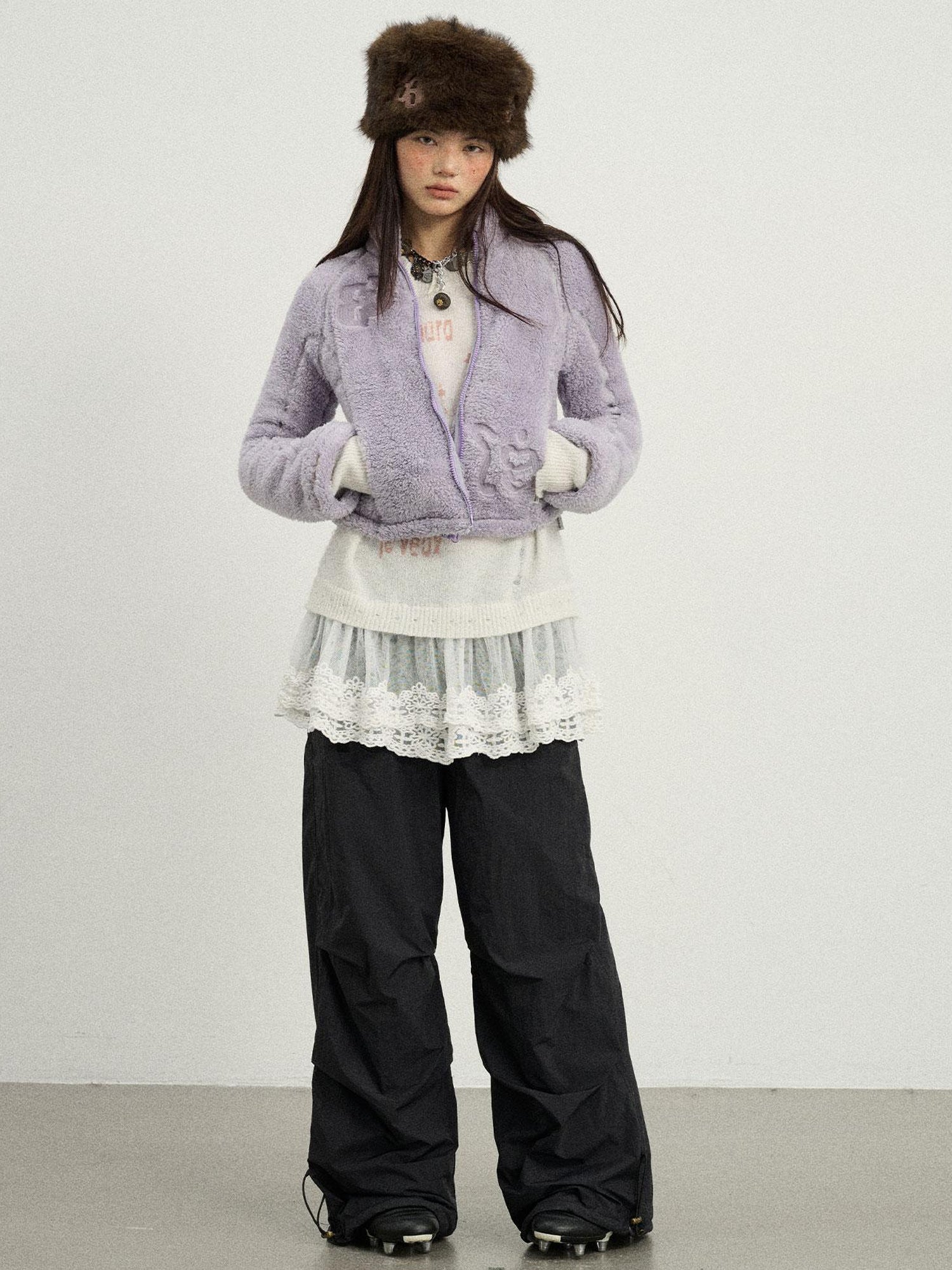 Achihara Winter Fleece Cargo Pants Waterproof Wide Leg