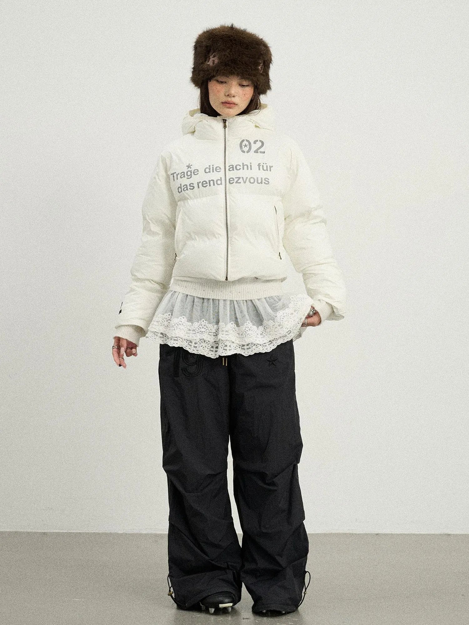 Winter Fleece Cargo Pants Waterproof Wide Leg