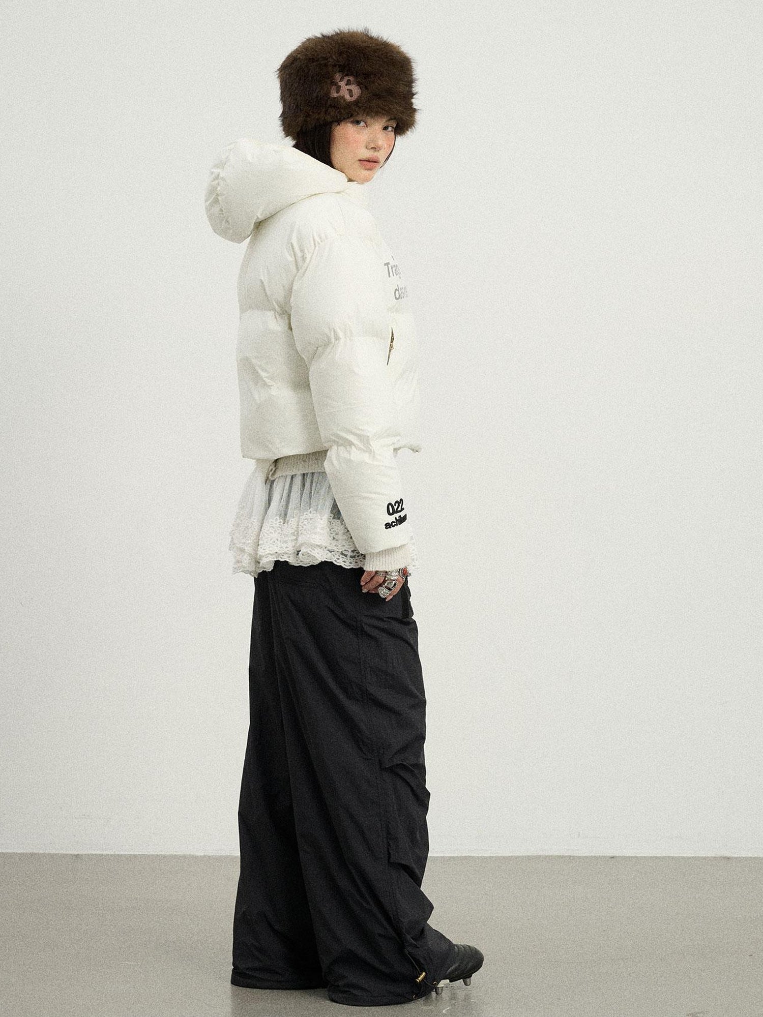Achihara Winter Fleece Cargo Pants Waterproof Wide Leg