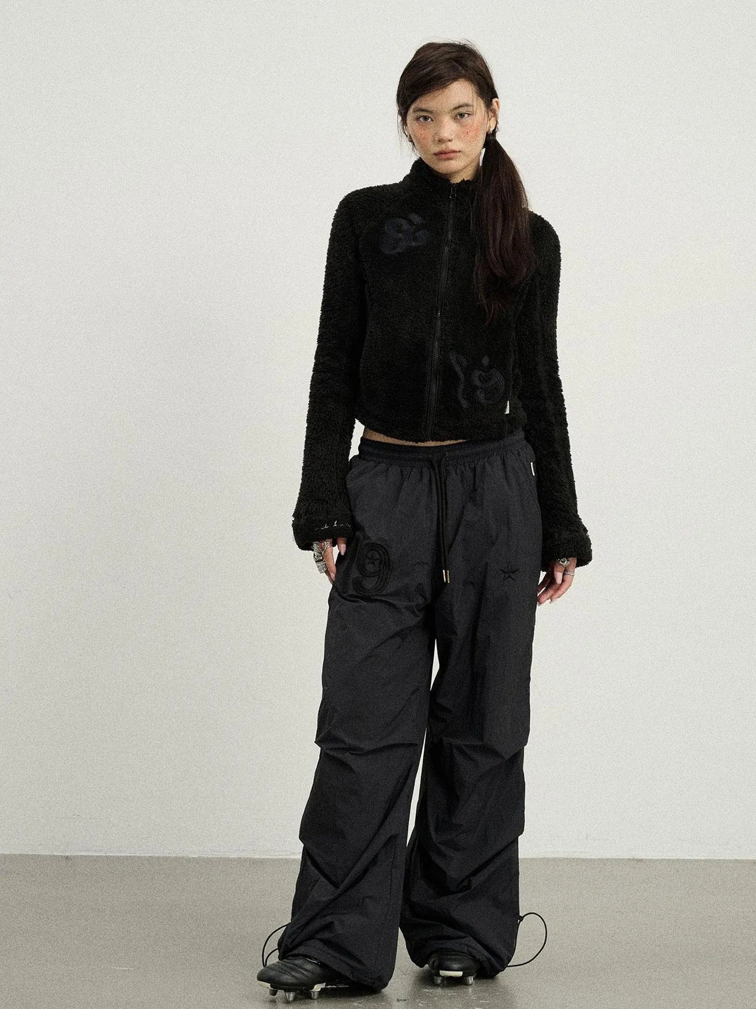 Winter Fleece Cargo Pants Waterproof Wide Leg
