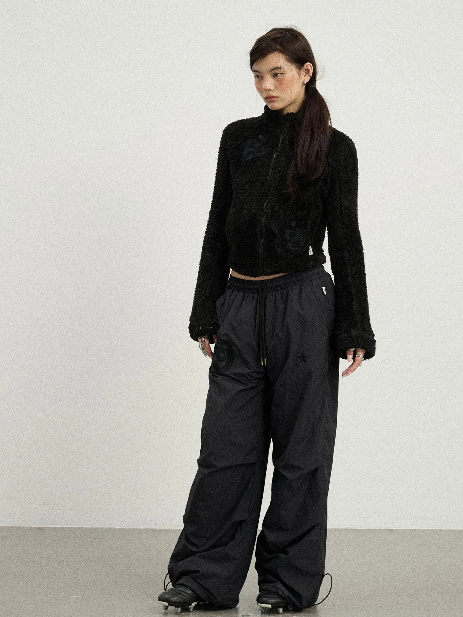 Winter Fleece Cargo Pants Waterproof Wide Leg