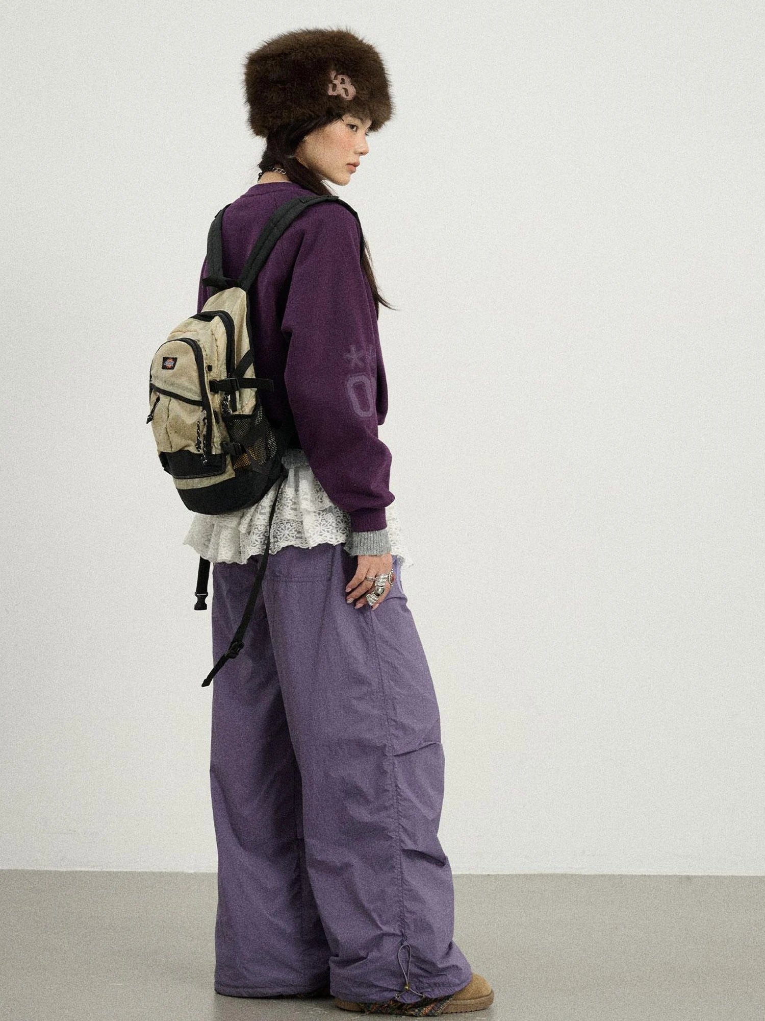 Winter Fleece Cargo Pants Waterproof Wide Leg