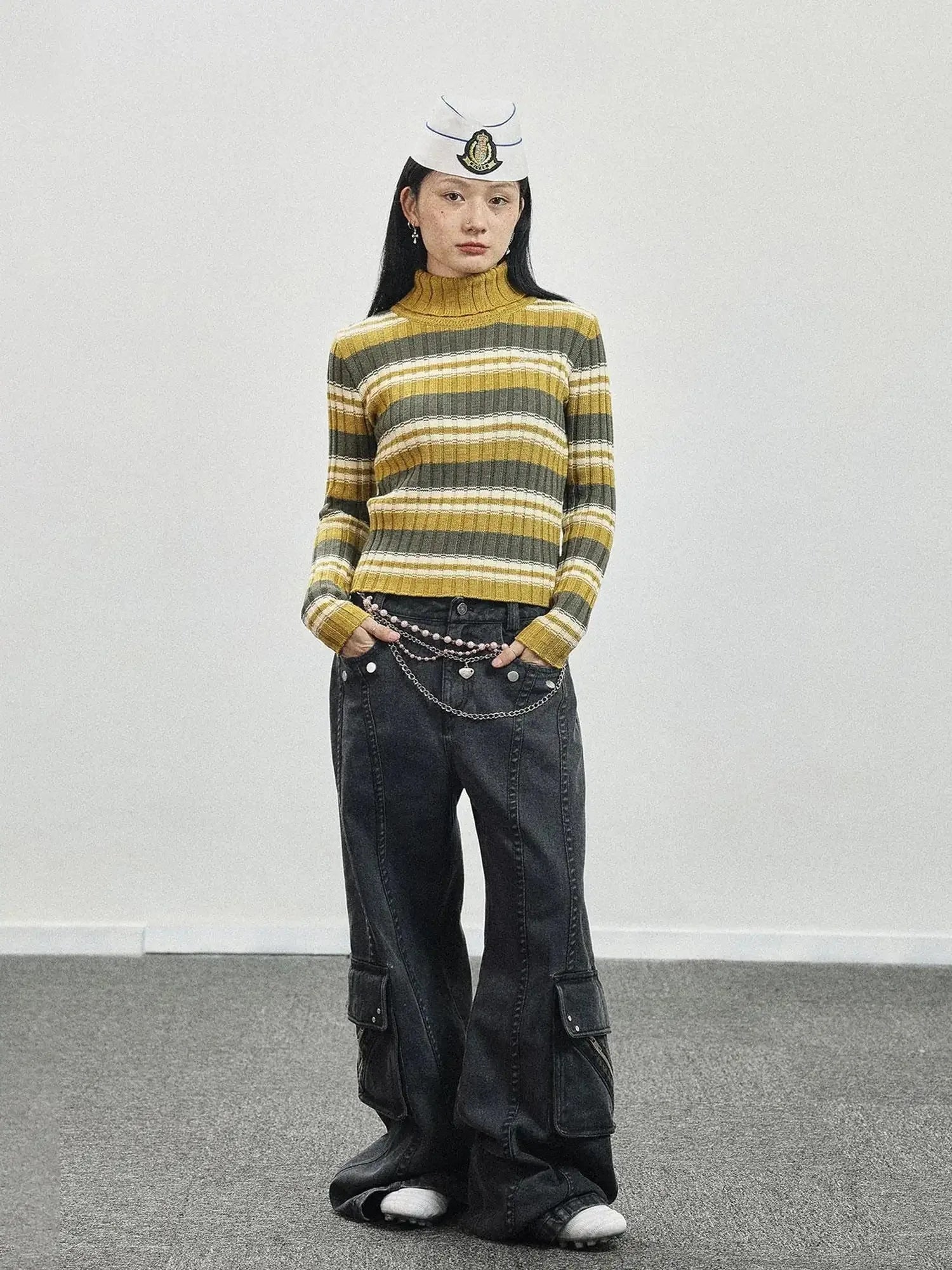 Women Striped Knit Sweater Short Sleeve Round Neck Slim Fit Top
