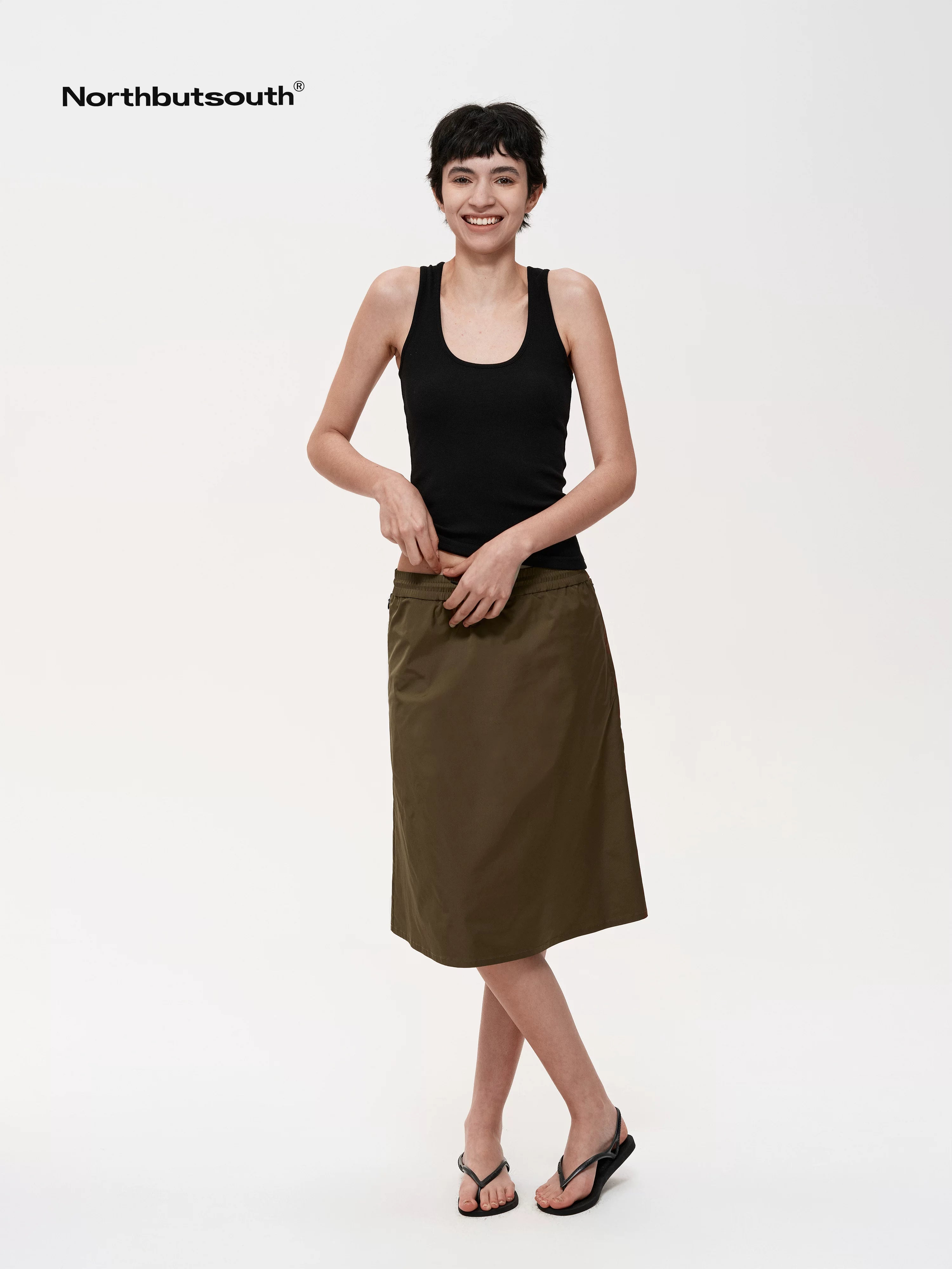 Adjustable Drawstring A Line Skirt