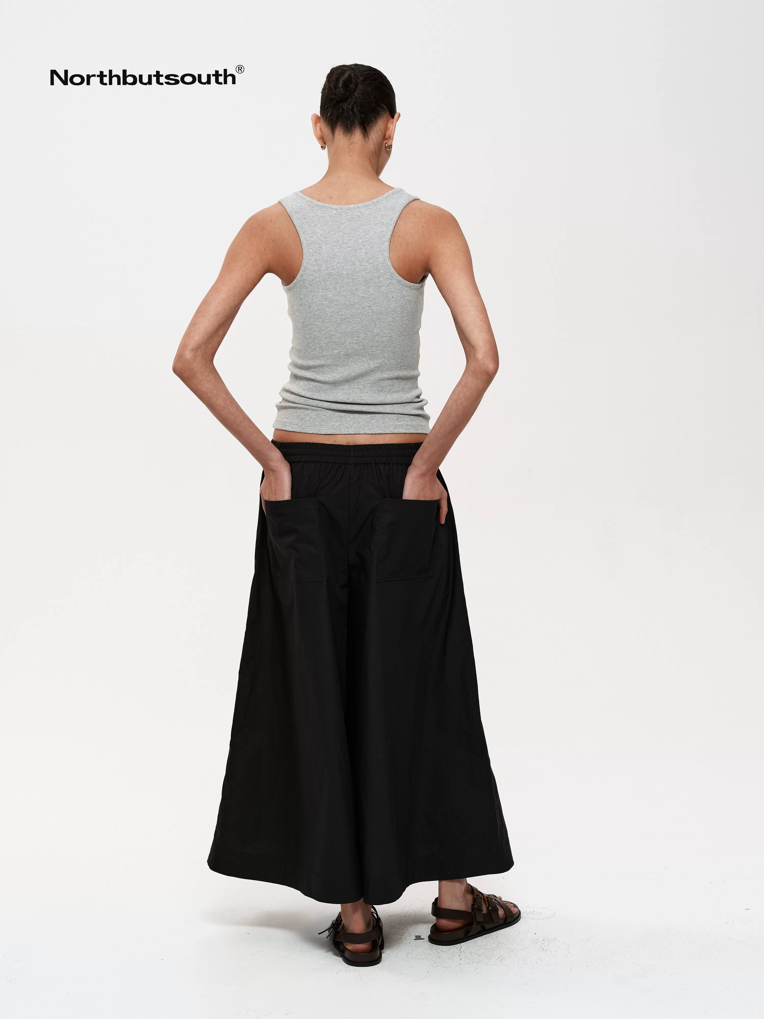 Adjustable Waist Wide Leg Cropped Trousers