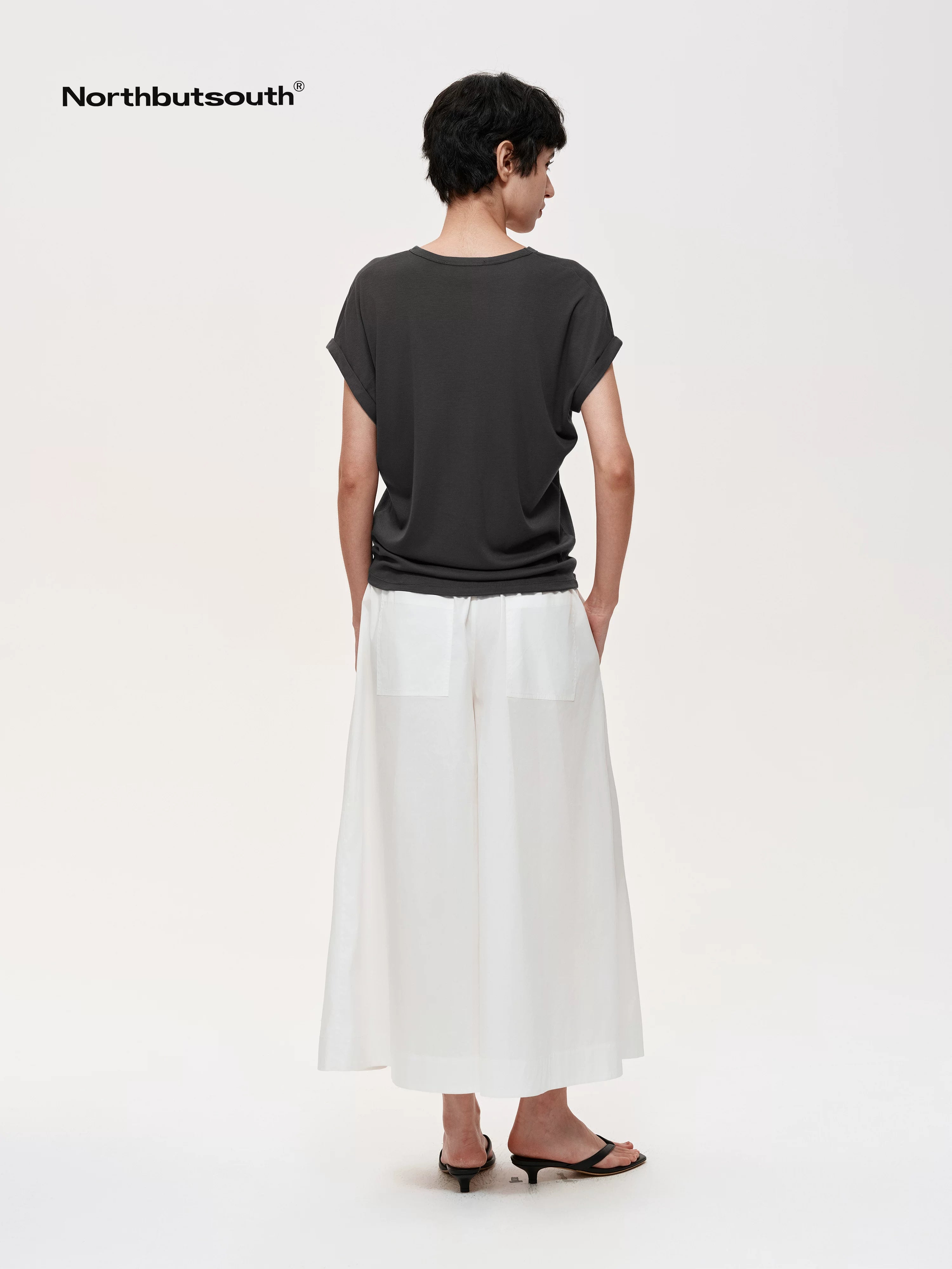 Adjustable Waist Wide Leg Cropped Trousers