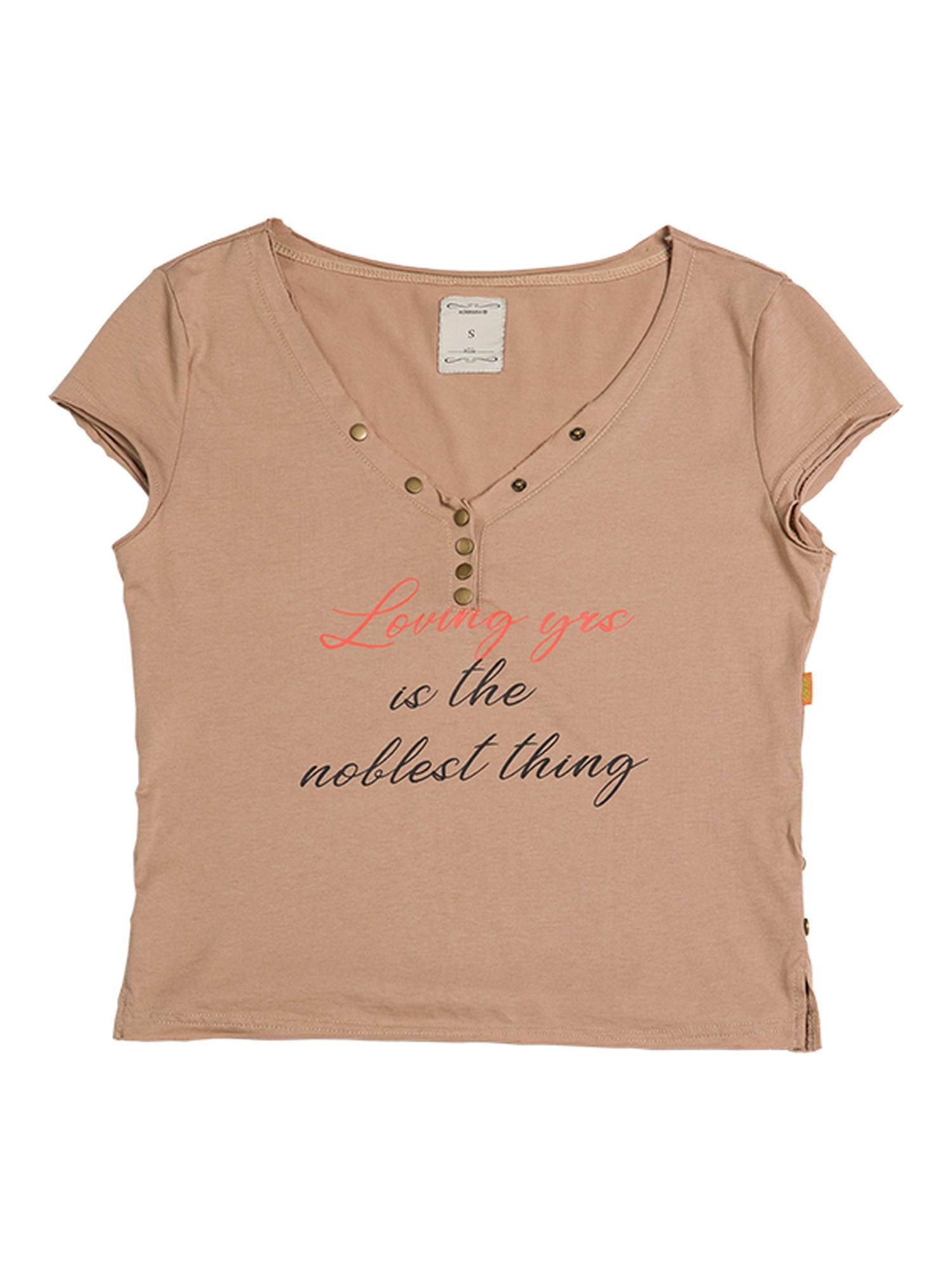 Achihara V-Neck Adjustable Lazy Tee With Noble Print