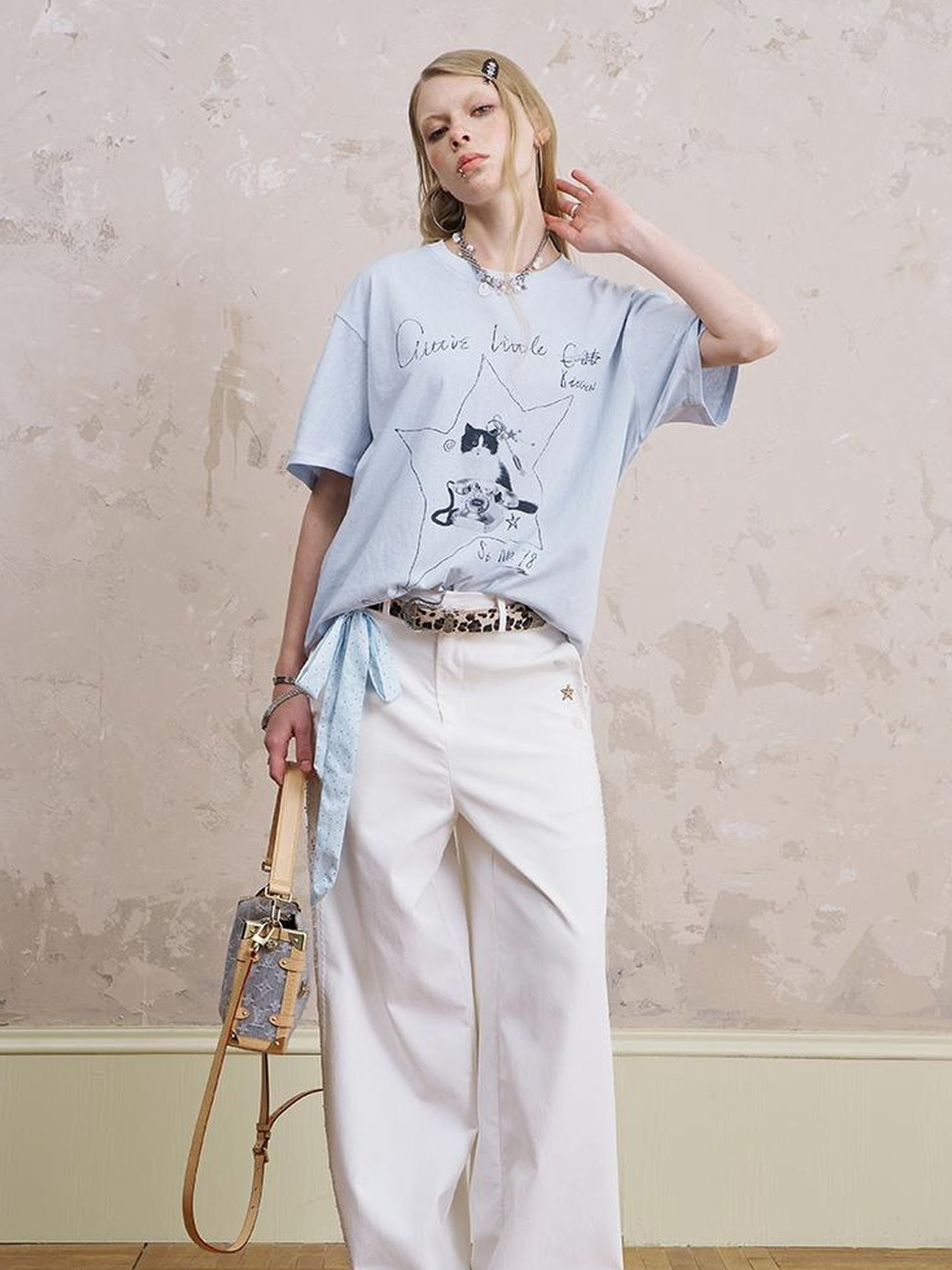 DIDDI MODA Amor Fati Cotton Blend Tee Straight Jeans Set