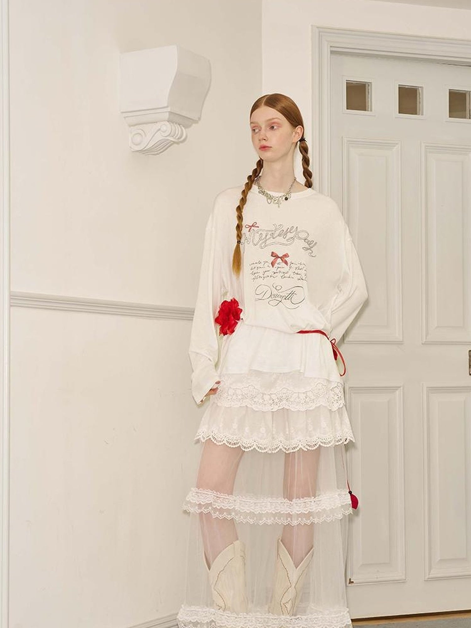 DIDDI MODA Amor Fati Cotton Blend Tee Straight Jeans Set