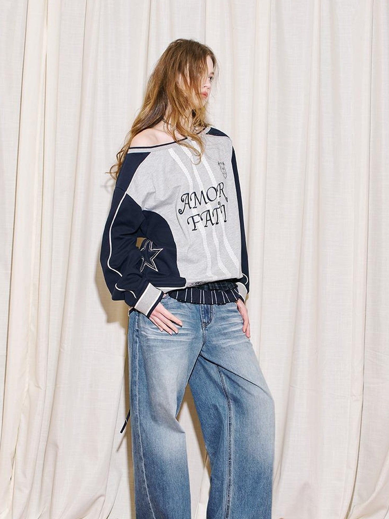 DIDDI MODA Amor Fati Cotton Blend Tee Straight Jeans Set