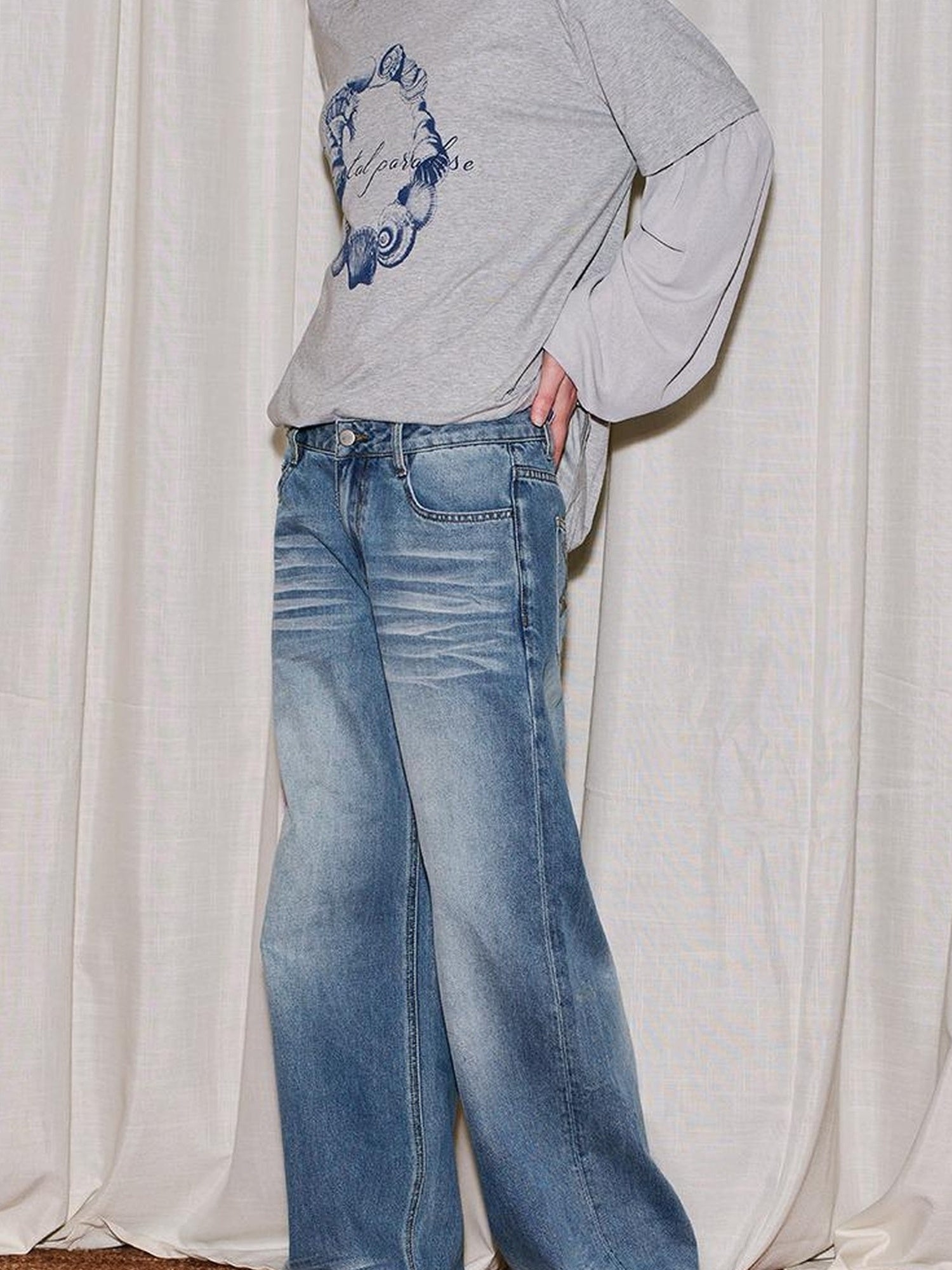 DIDDI MODA Amor Fati Cotton Blend Tee Straight Jeans Set