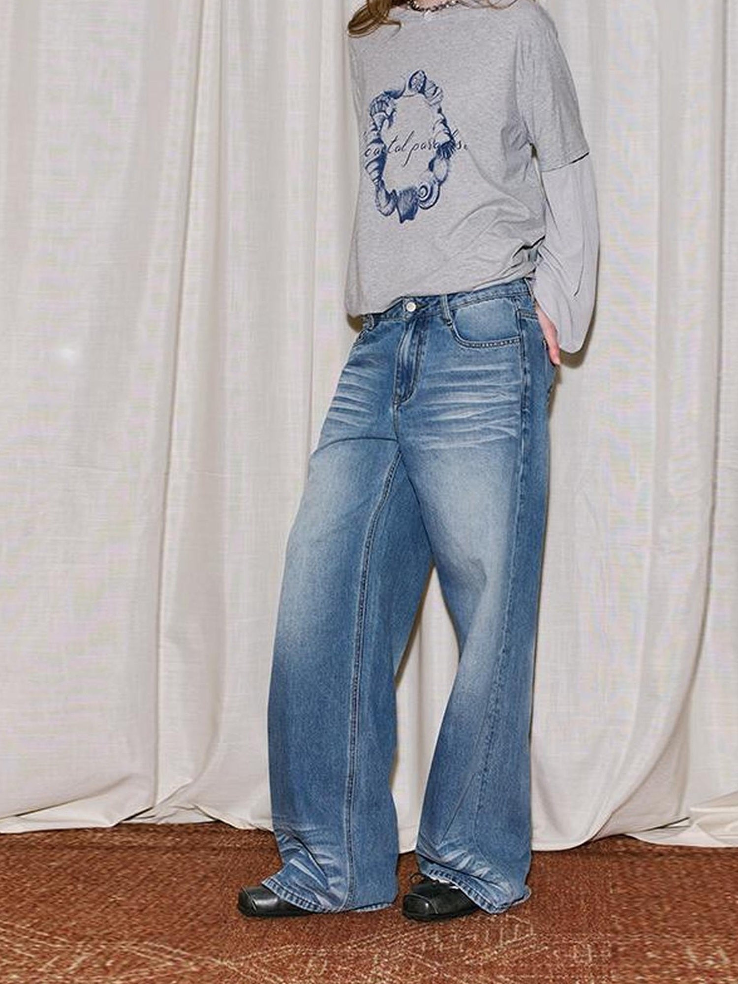 DIDDI MODA Amor Fati Cotton Blend Tee Straight Jeans Set