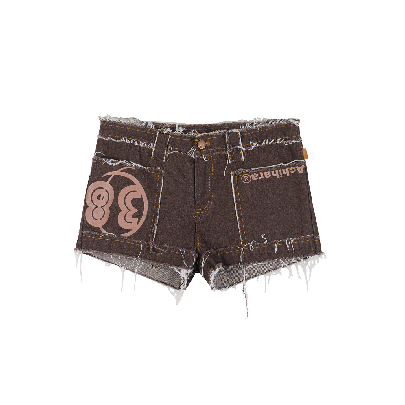 Achihara Maria Vintage Washed Denim Shorts Frayed Hem