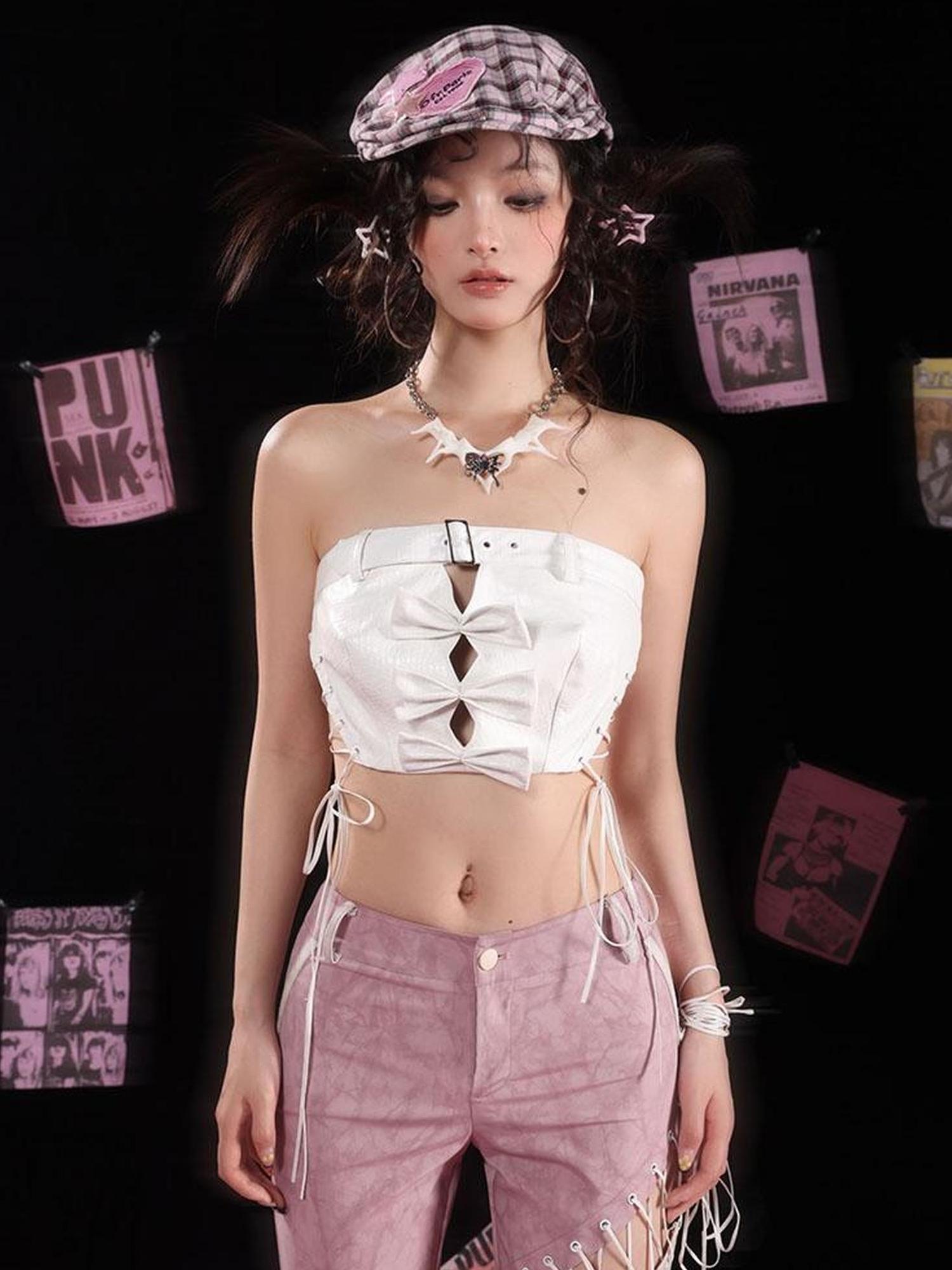 WSW WUSHENWU Angry Diamond Leather Corset Bustier Top Adjustable Straps