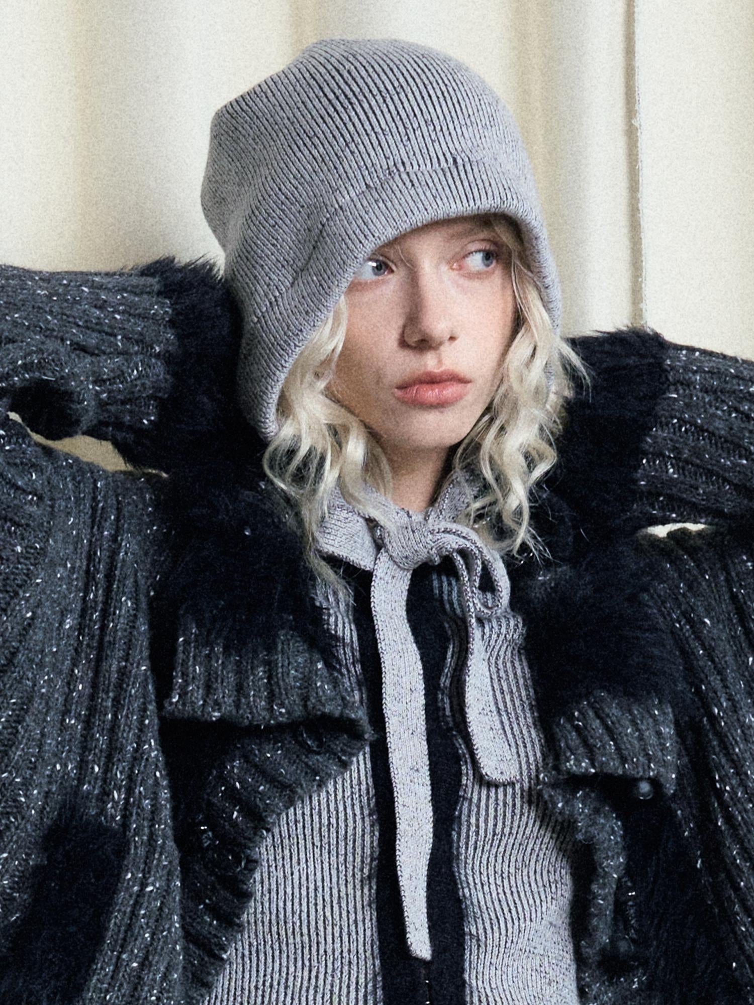 AnnoMundi Adjustable Drawstring Knit Beanie Winter Warm Ear Protection Loose Fit Large Head