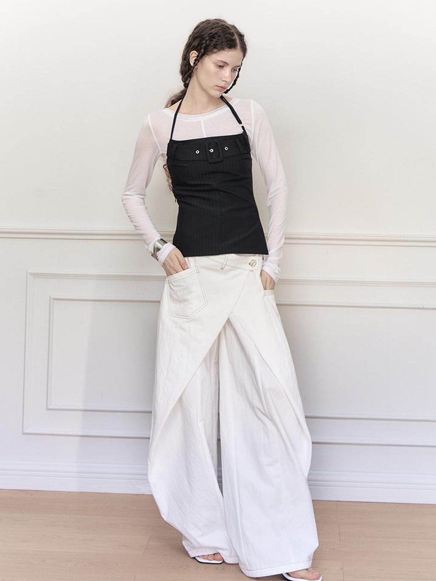 AnnoMundi Adjustable Strap Backless Cami Top With Ribbon Detail