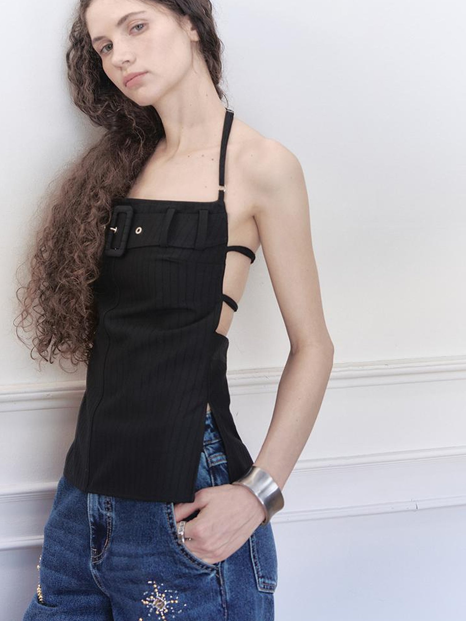 AnnoMundi Adjustable Strap Backless Cami Top With Ribbon Detail