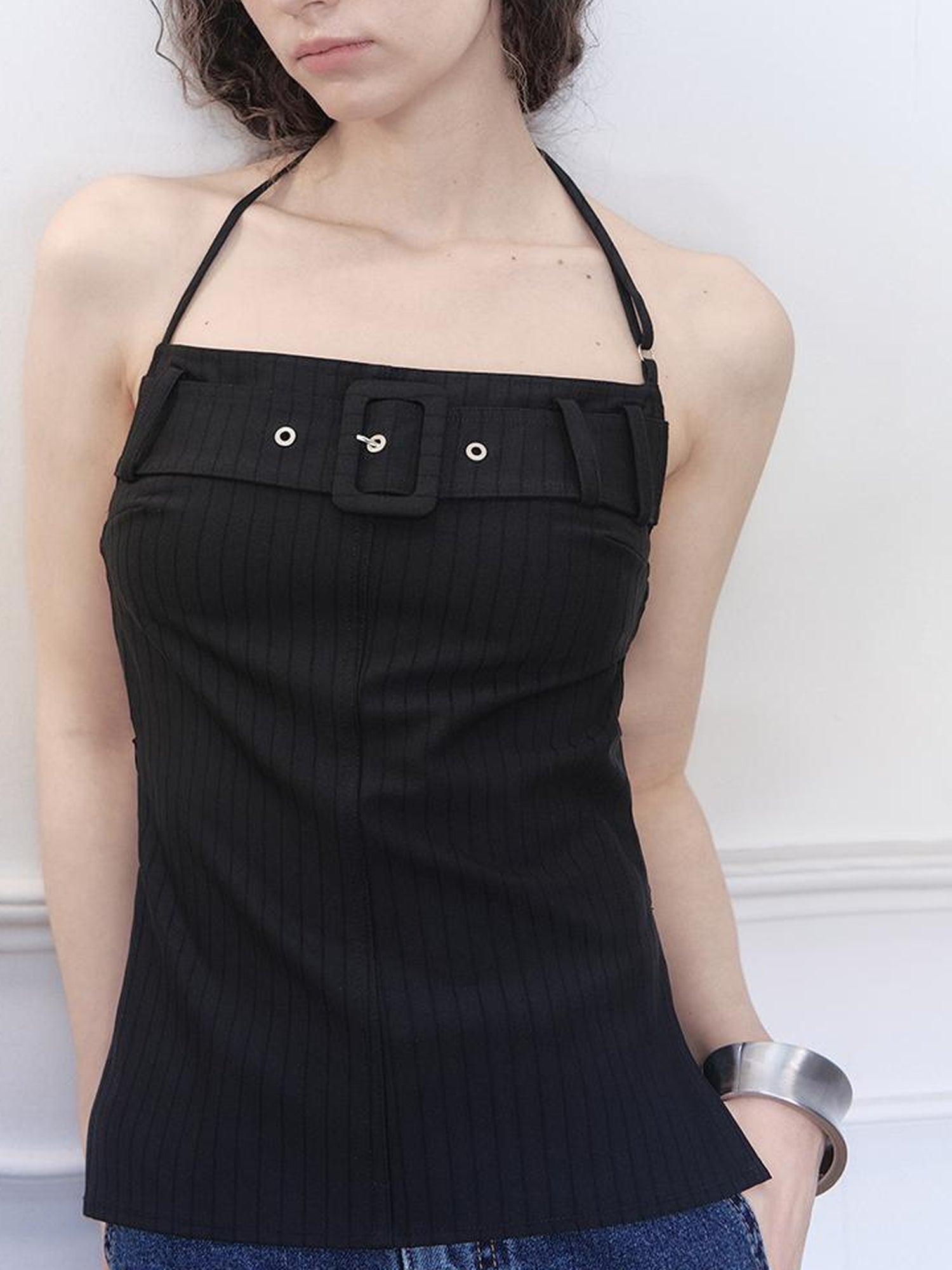 AnnoMundi Adjustable Strap Backless Cami Top With Ribbon Detail