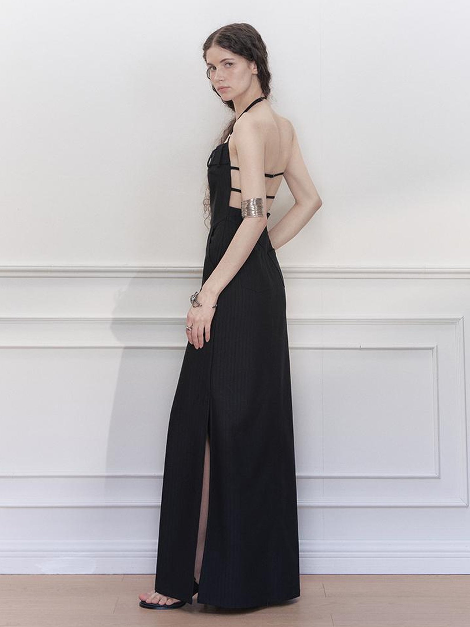 AnnoMundi Adjustable Strap Backless Slit Maxi Dress