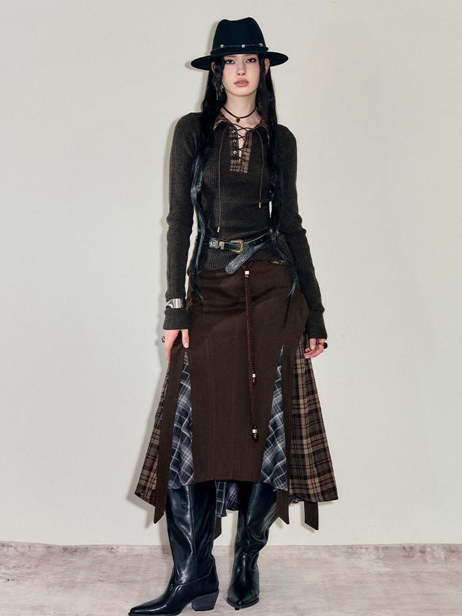 AnnoMundi Anni Albers Bauhaus Textured Patchwork Midi Skirt