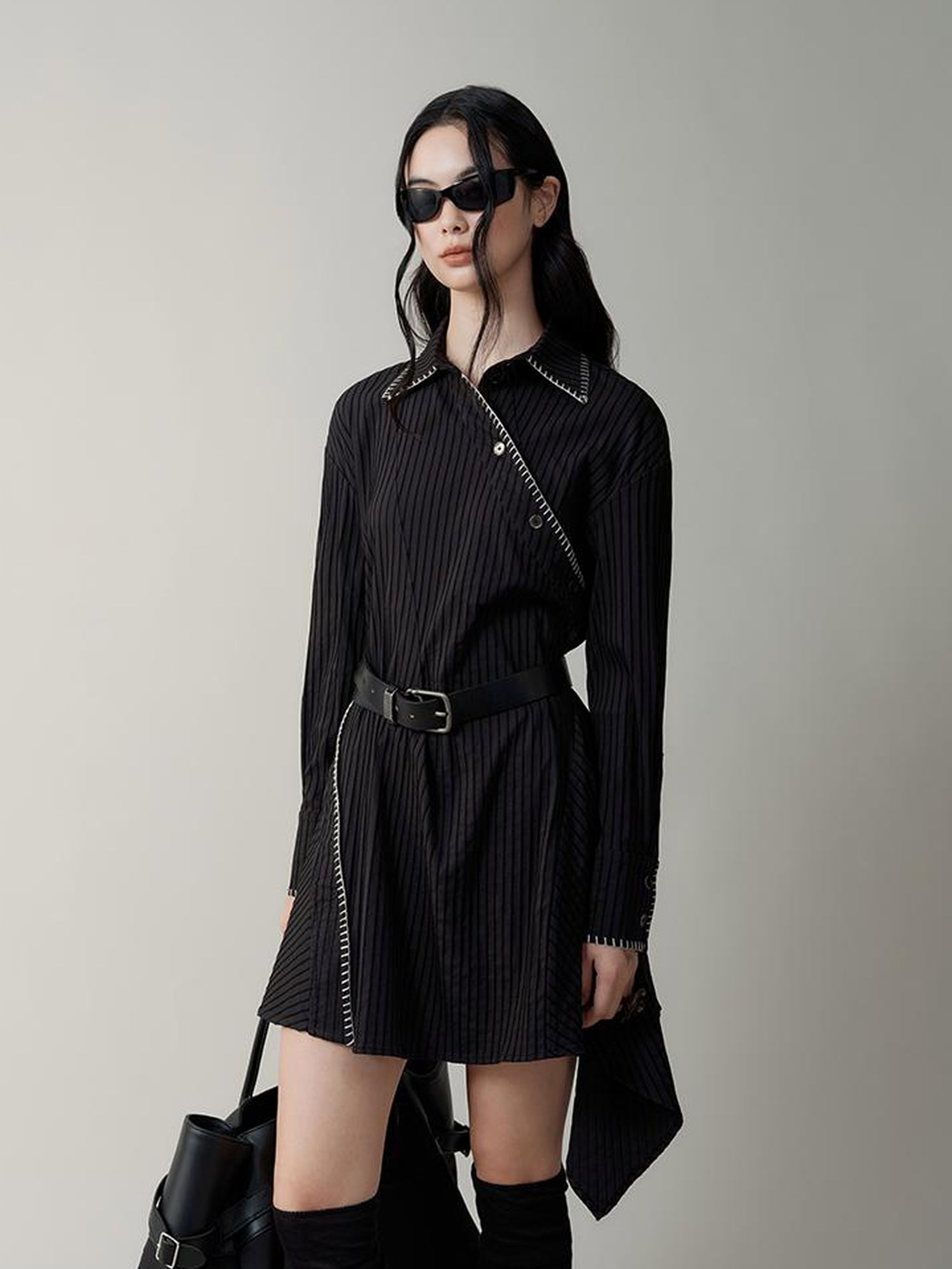 AnnoMundi Asymmetric Deconstructed Shirt Dress With Contrast Collar