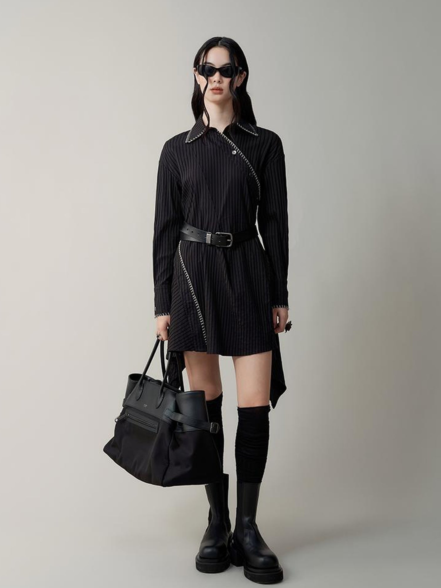 AnnoMundi Asymmetric Deconstructed Shirt Dress With Contrast Collar