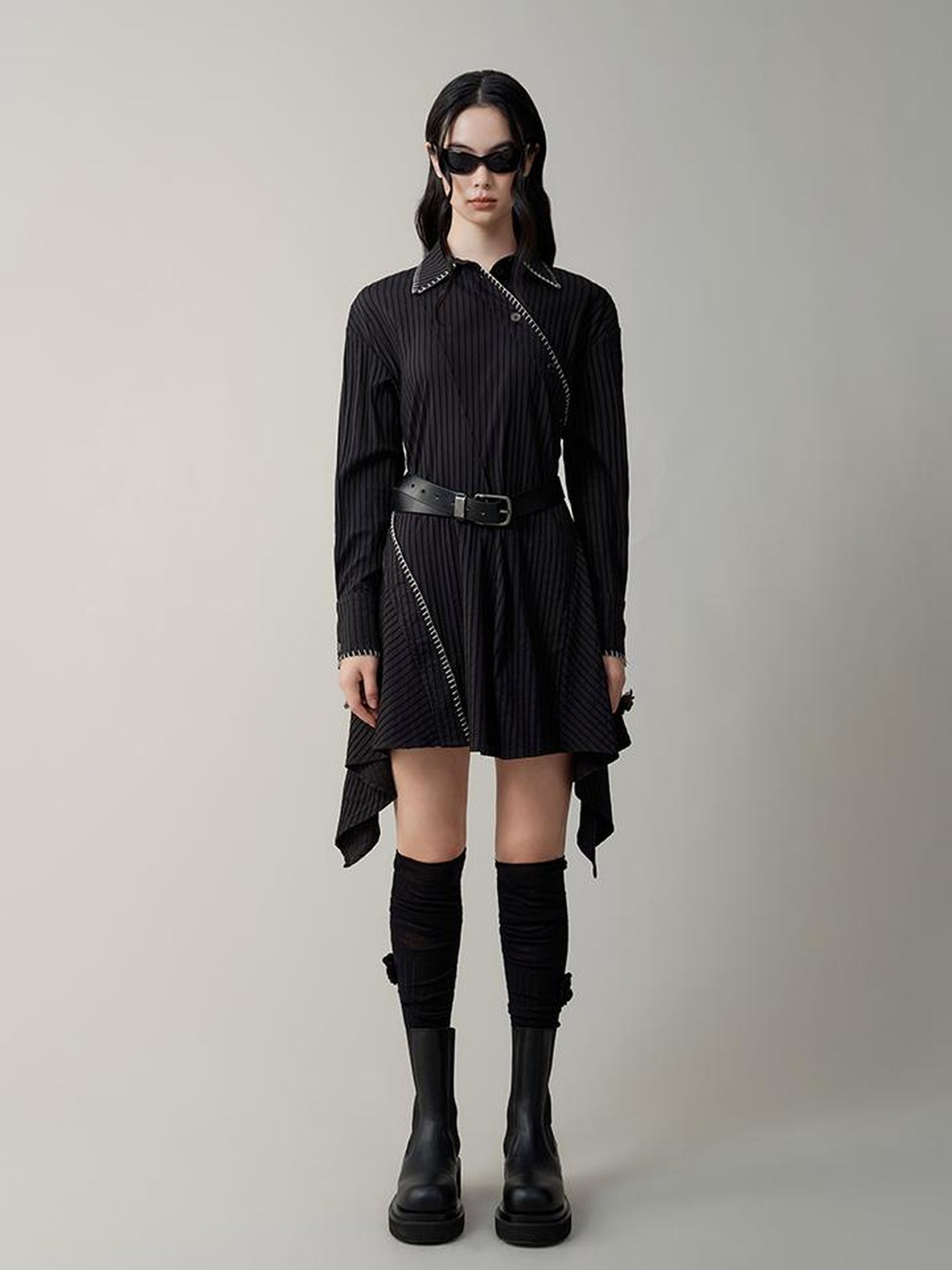 AnnoMundi Asymmetric Deconstructed Shirt Dress With Contrast Collar