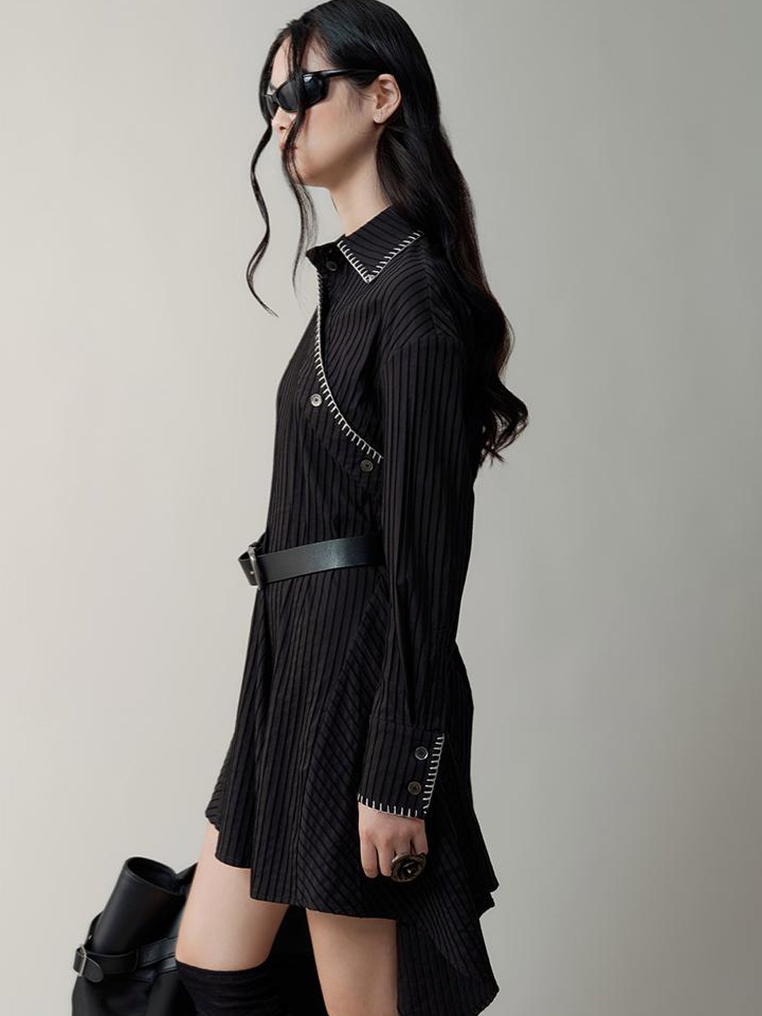 AnnoMundi Asymmetric Deconstructed Shirt Dress With Contrast Collar