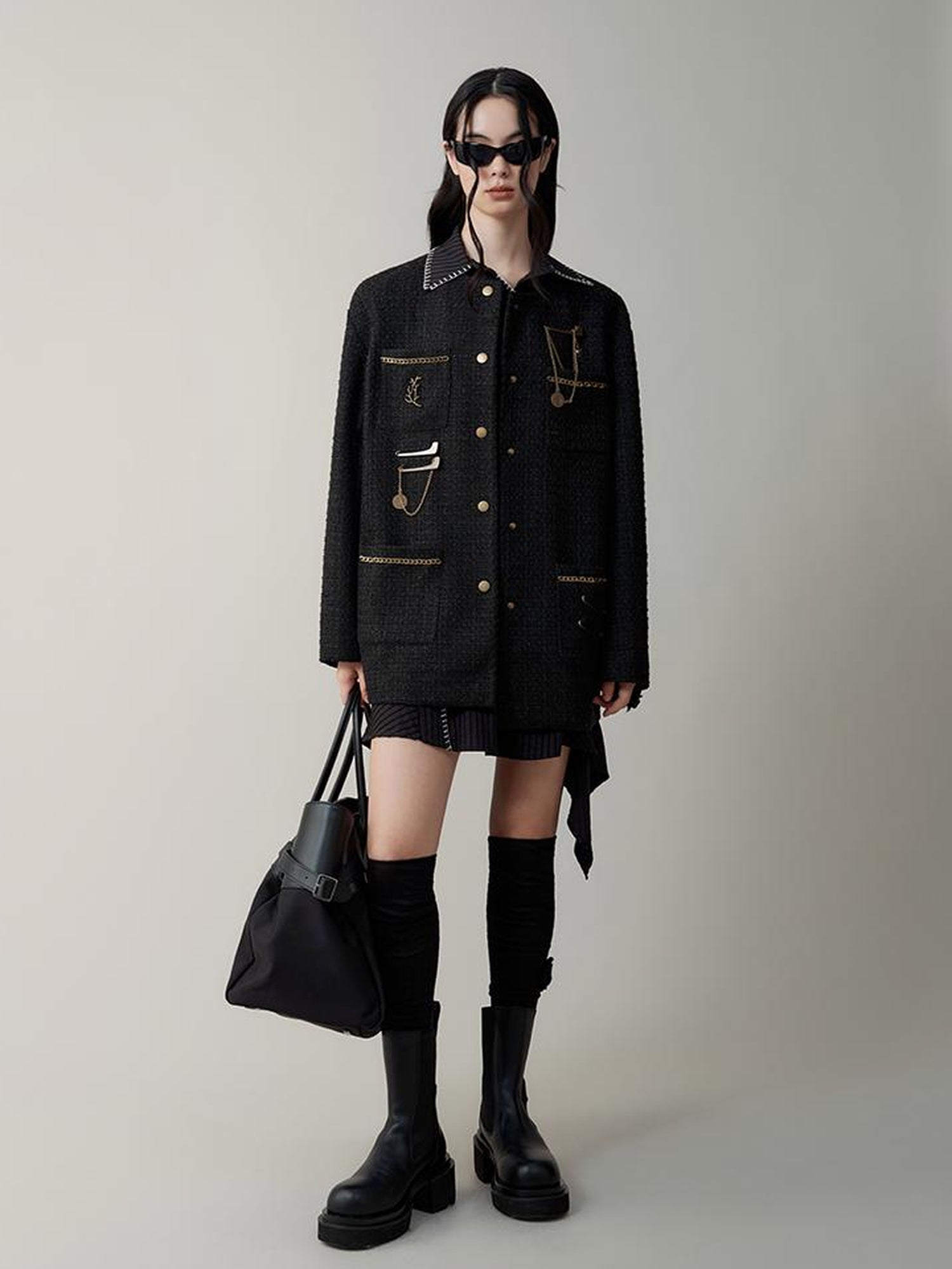 AnnoMundi Asymmetric Deconstructed Shirt Dress With Contrast Collar