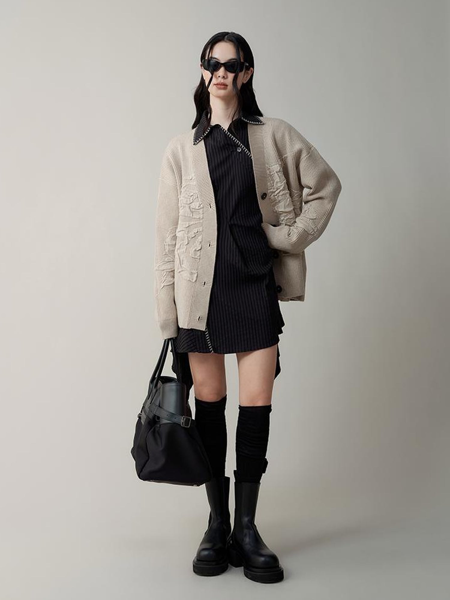 AnnoMundi Asymmetric Deconstructed Shirt Dress With Contrast Collar
