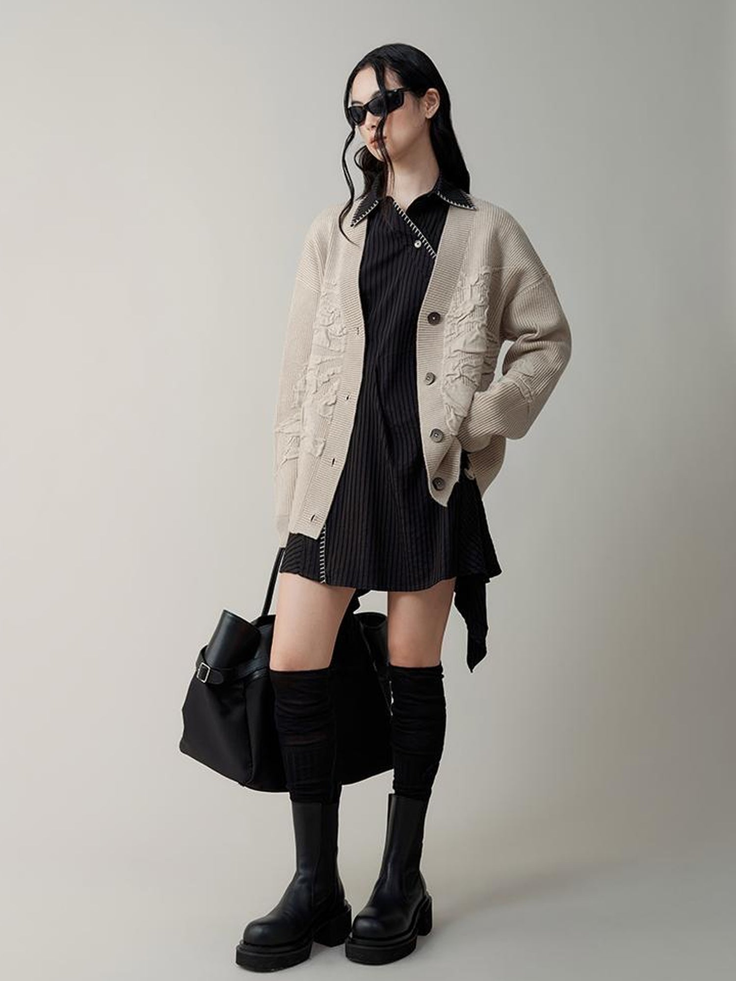 AnnoMundi Asymmetric Deconstructed Shirt Dress With Contrast Collar