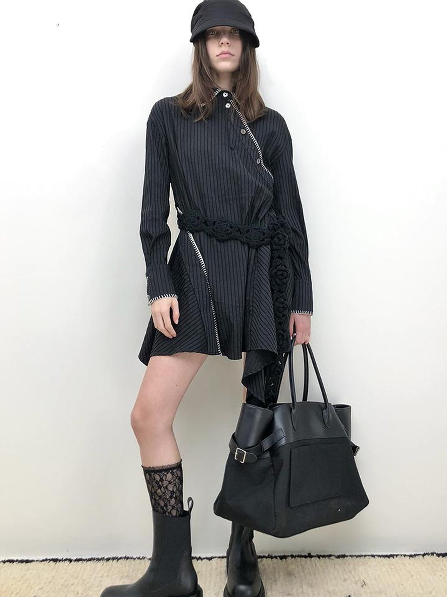AnnoMundi Asymmetric Deconstructed Shirt Dress With Contrast Collar
