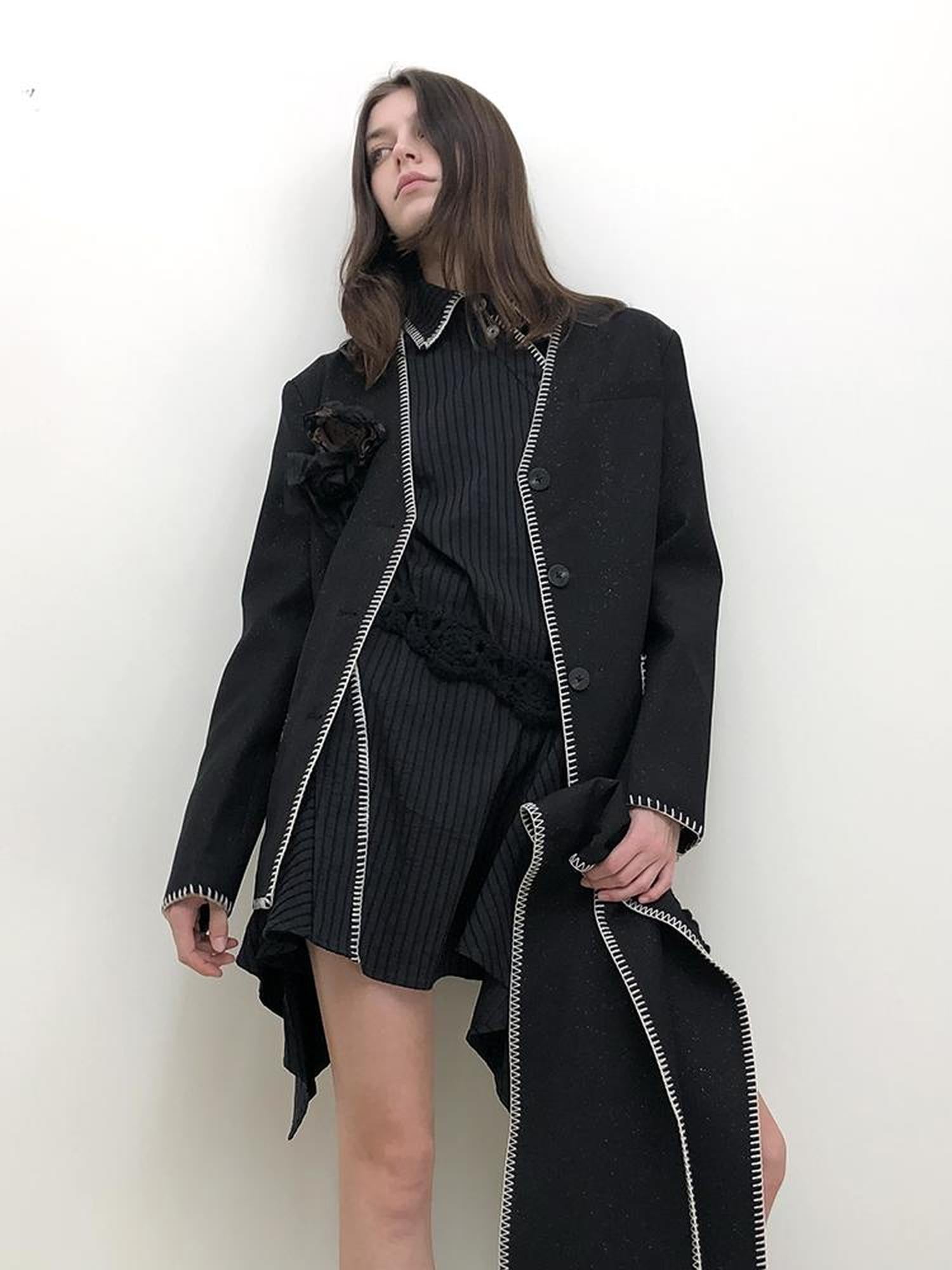 AnnoMundi Asymmetric Deconstructed Shirt Dress With Contrast Collar