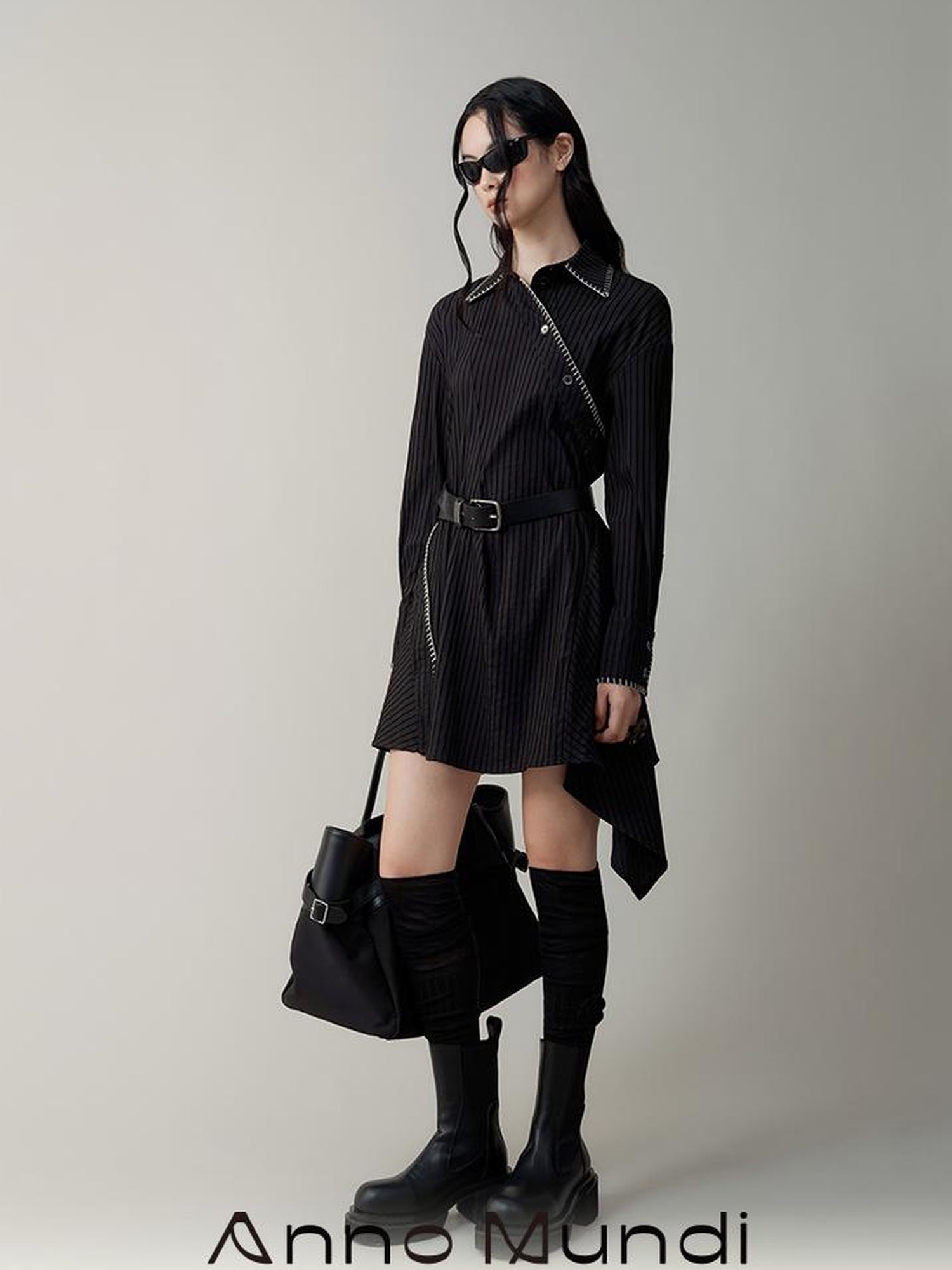 AnnoMundi Asymmetric Deconstructed Shirt Dress With Contrast Collar