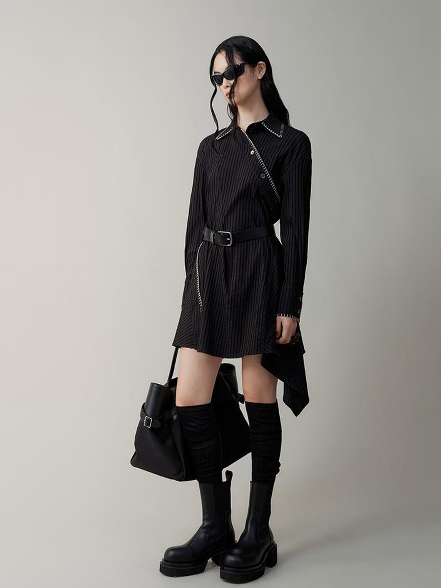 AnnoMundi Asymmetric Deconstructed Shirt Dress With Contrast Collar