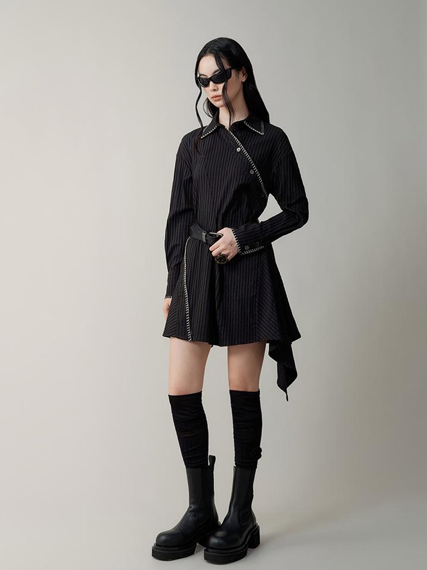 AnnoMundi Asymmetric Deconstructed Shirt Dress With Contrast Collar