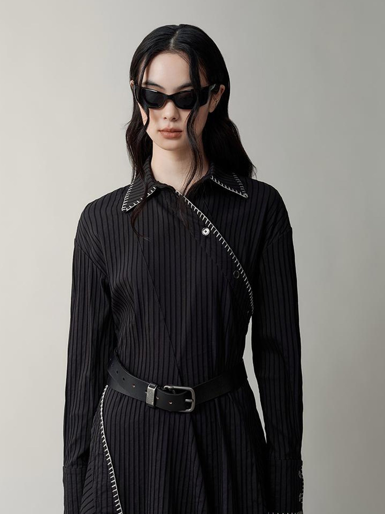 AnnoMundi Asymmetric Deconstructed Shirt Dress With Contrast Collar