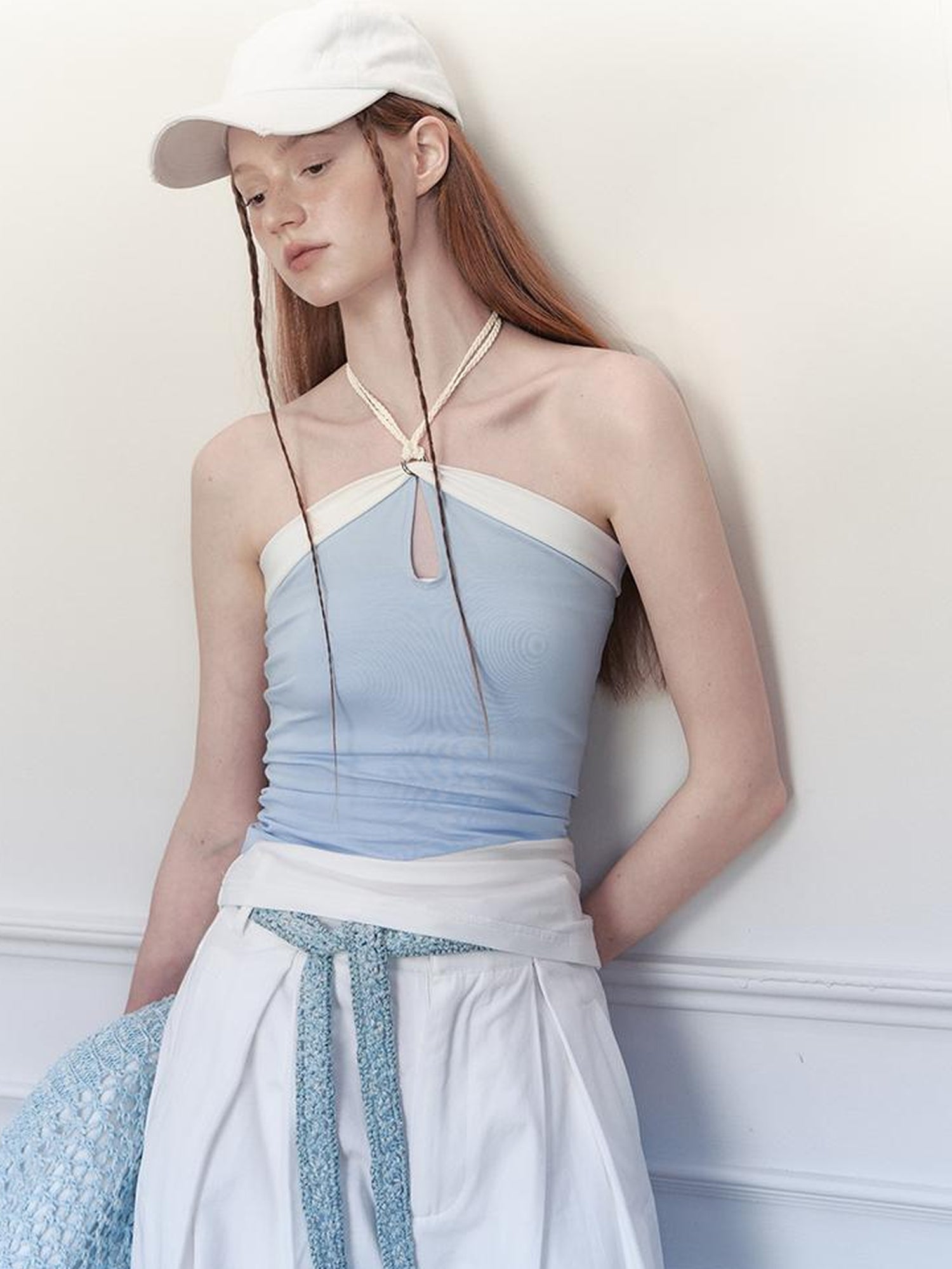 AnnoMundi Asymmetrical Knit Halter Tank Top