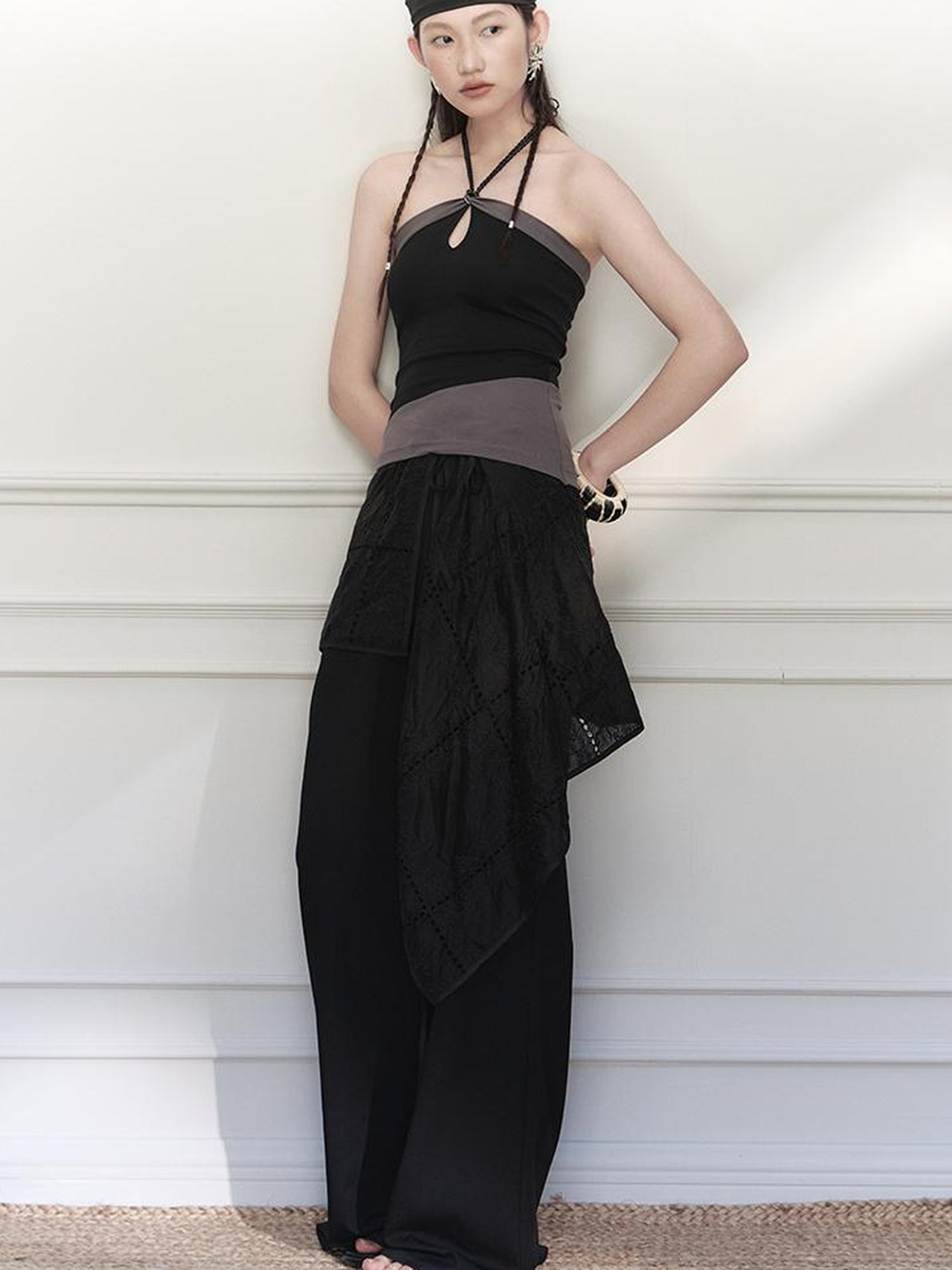 AnnoMundi Asymmetrical Knit Halter Tank Top
