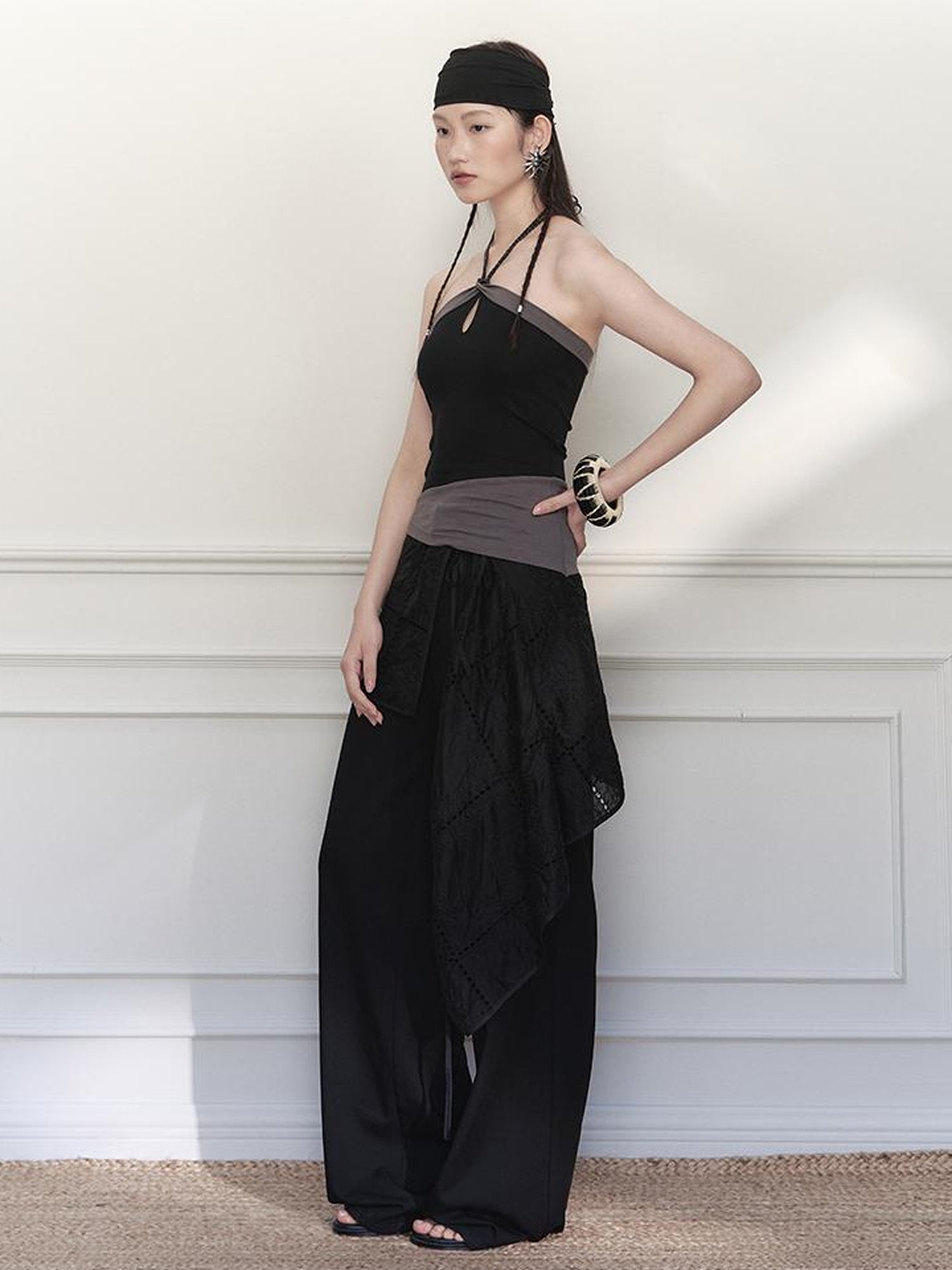 AnnoMundi Asymmetrical Knit Halter Tank Top