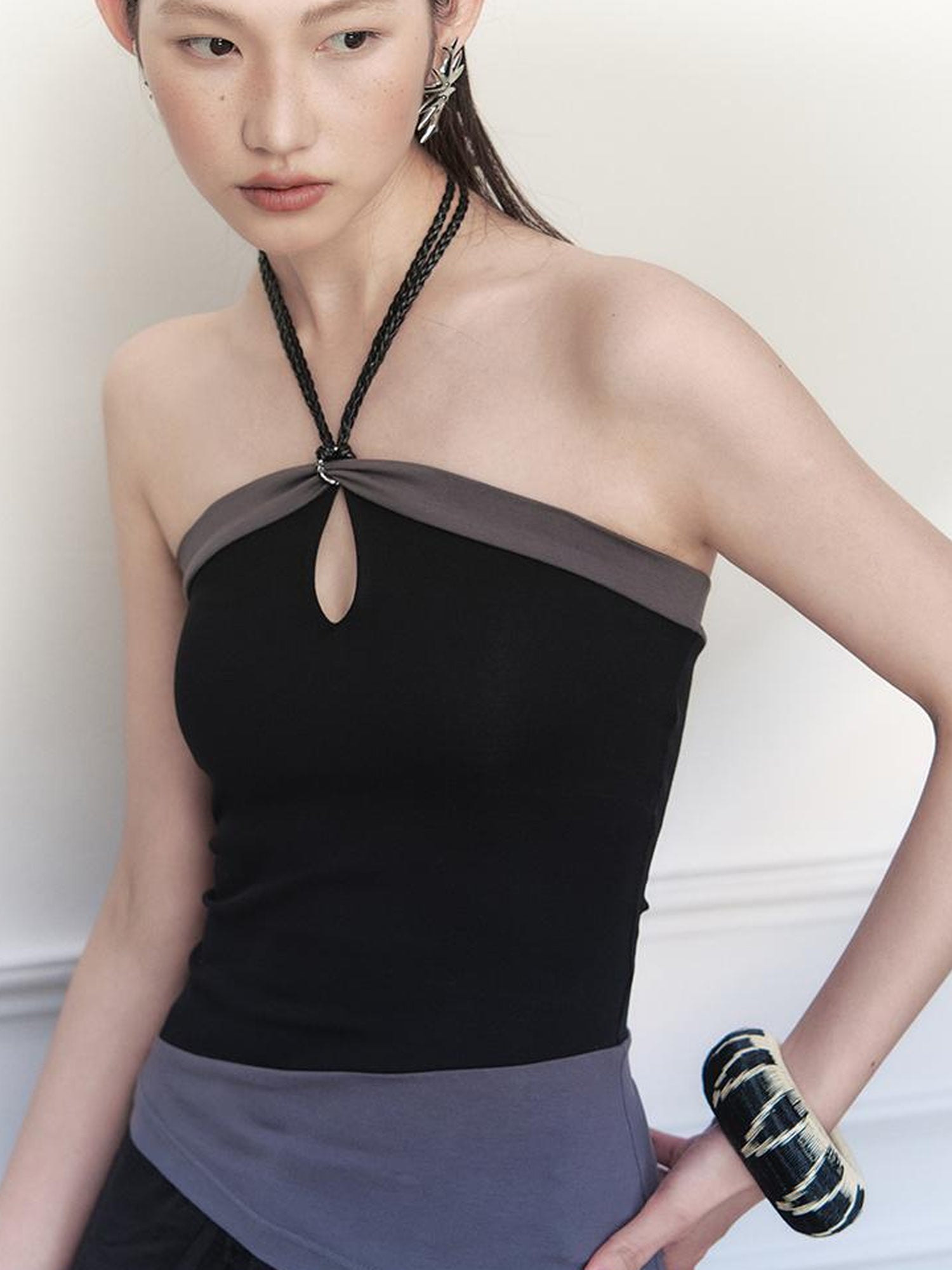 AnnoMundi Asymmetrical Knit Halter Tank Top